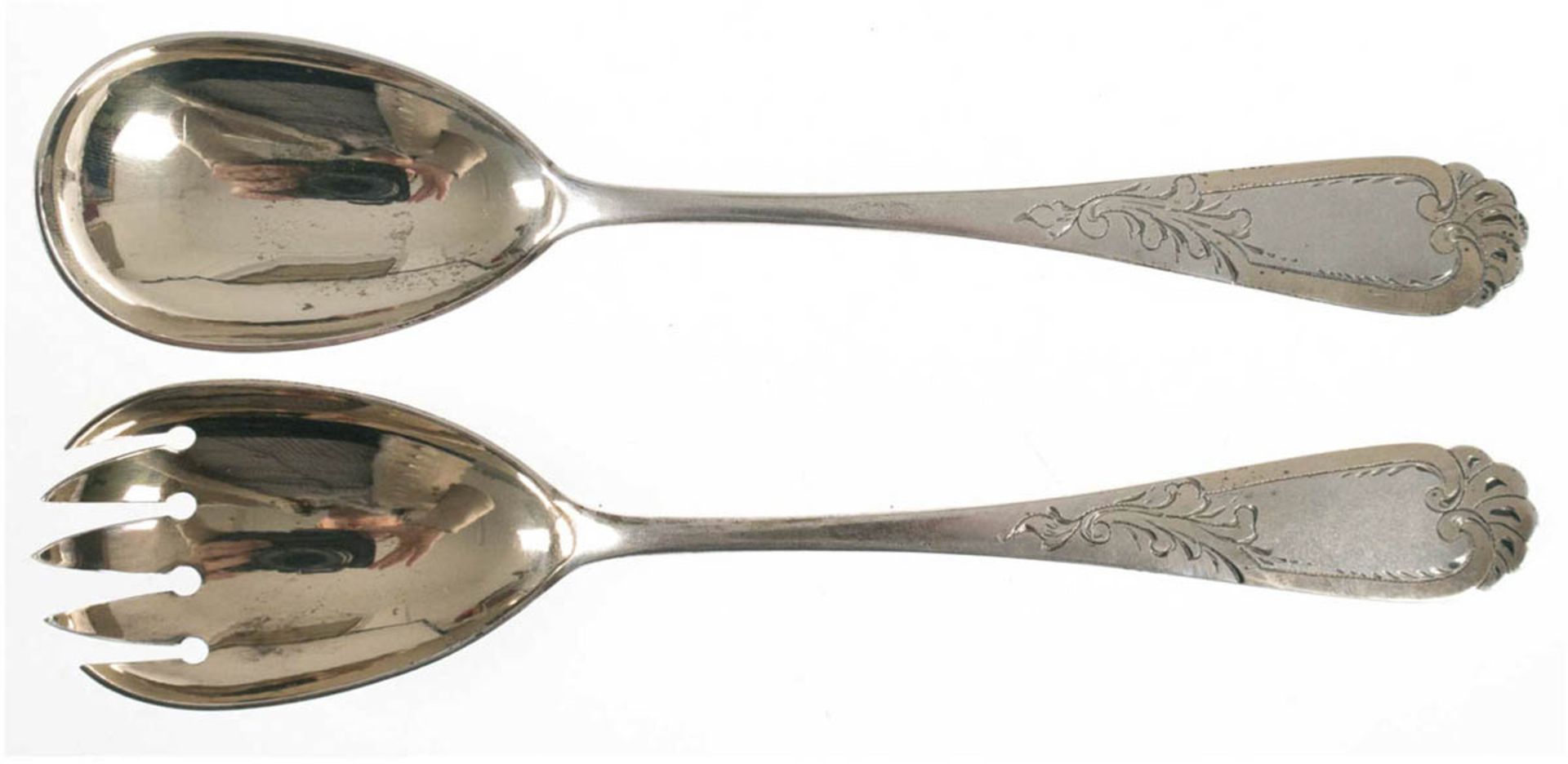 Salatbesteck, um 1900, 800er Silber, punziert, ca. 96 g, floral ziselierter Stiel- - -23.80 %