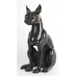 Figur "Sitzende Katze", Messing schwarz gefaßt, Fassung mit einigen Fehlstellen, H. 44 cm- - -23.