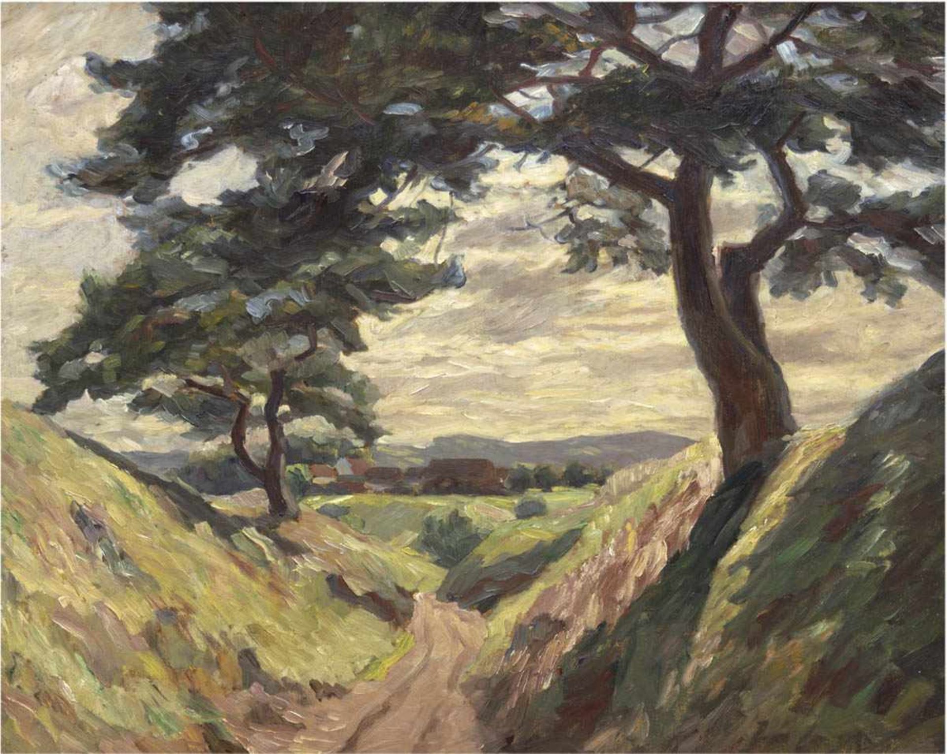 Eichbaum, Georg (act. 1851-1908) "Der Hohlweg", Öl/Mp., unsign., verso Aufkleber mit Bez.und