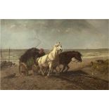 Beavis, Richard (1824-1896) "Pferdegespann am Strand von Scheveningen", Öl/Lw., signiertund