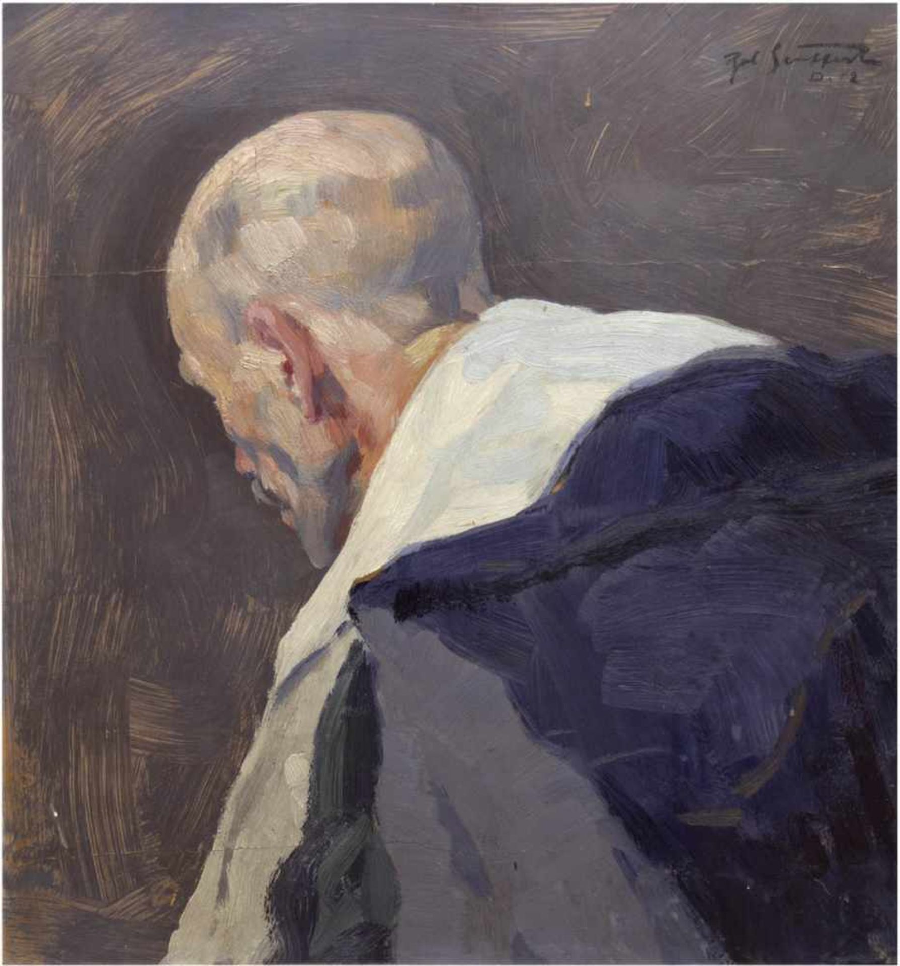 "Expressives Rückenporträt eines Herren", Öl/Mp., undeutl. sign. o.r. und dat. 1912, 45x41cm,