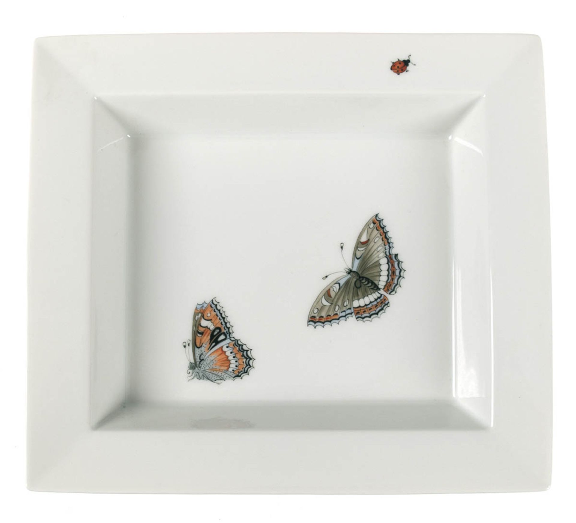 Meissen-Schale, Insektenmalerei mit Schmetterlingen und Marienkäfer, Sonderanfertigung,rechteckige