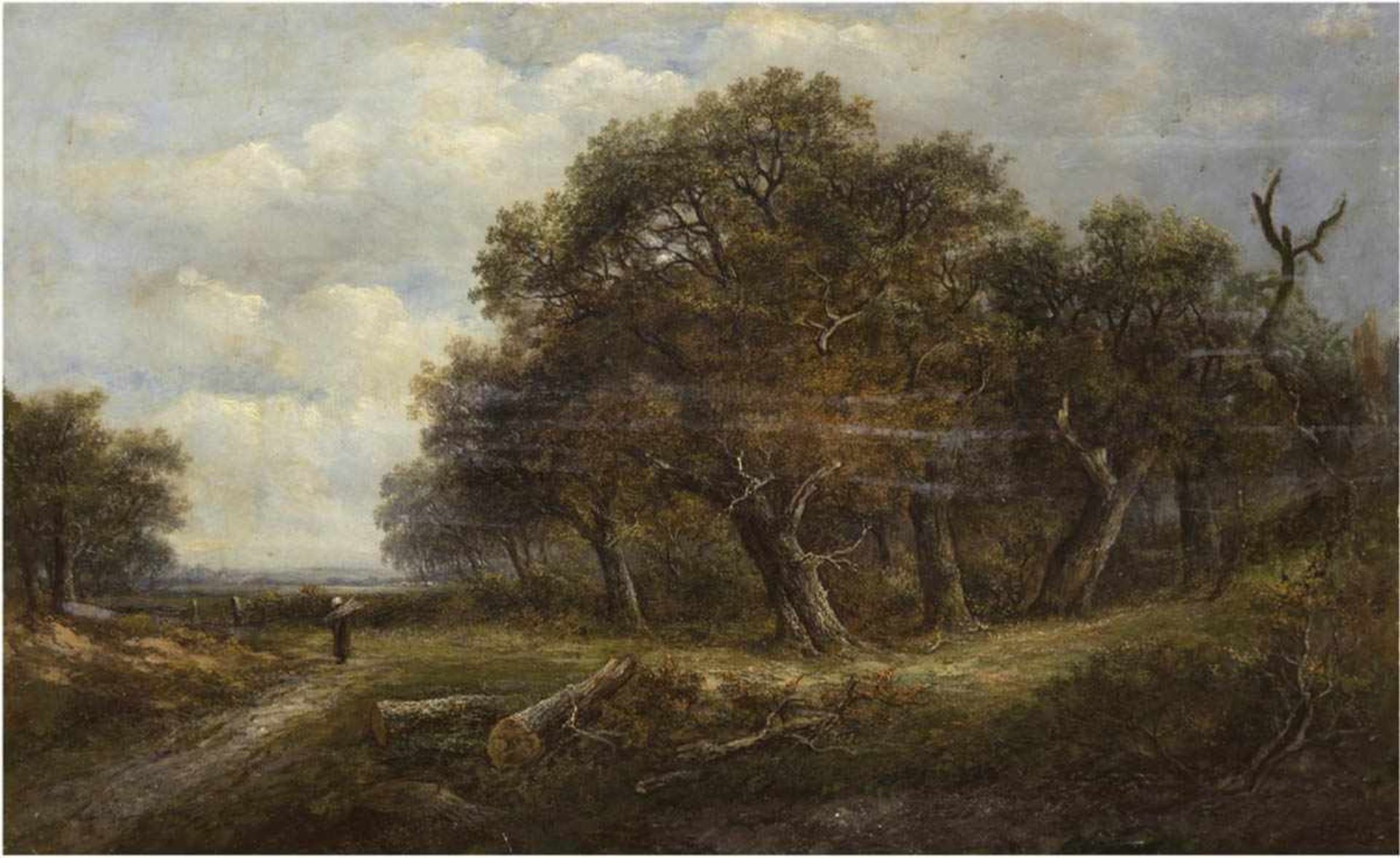 Thors, Joseph (act. 1863-1900) "Reisigsammlerin auf Waldweg", Öl/Lw., doubliert, signiertu.r.,