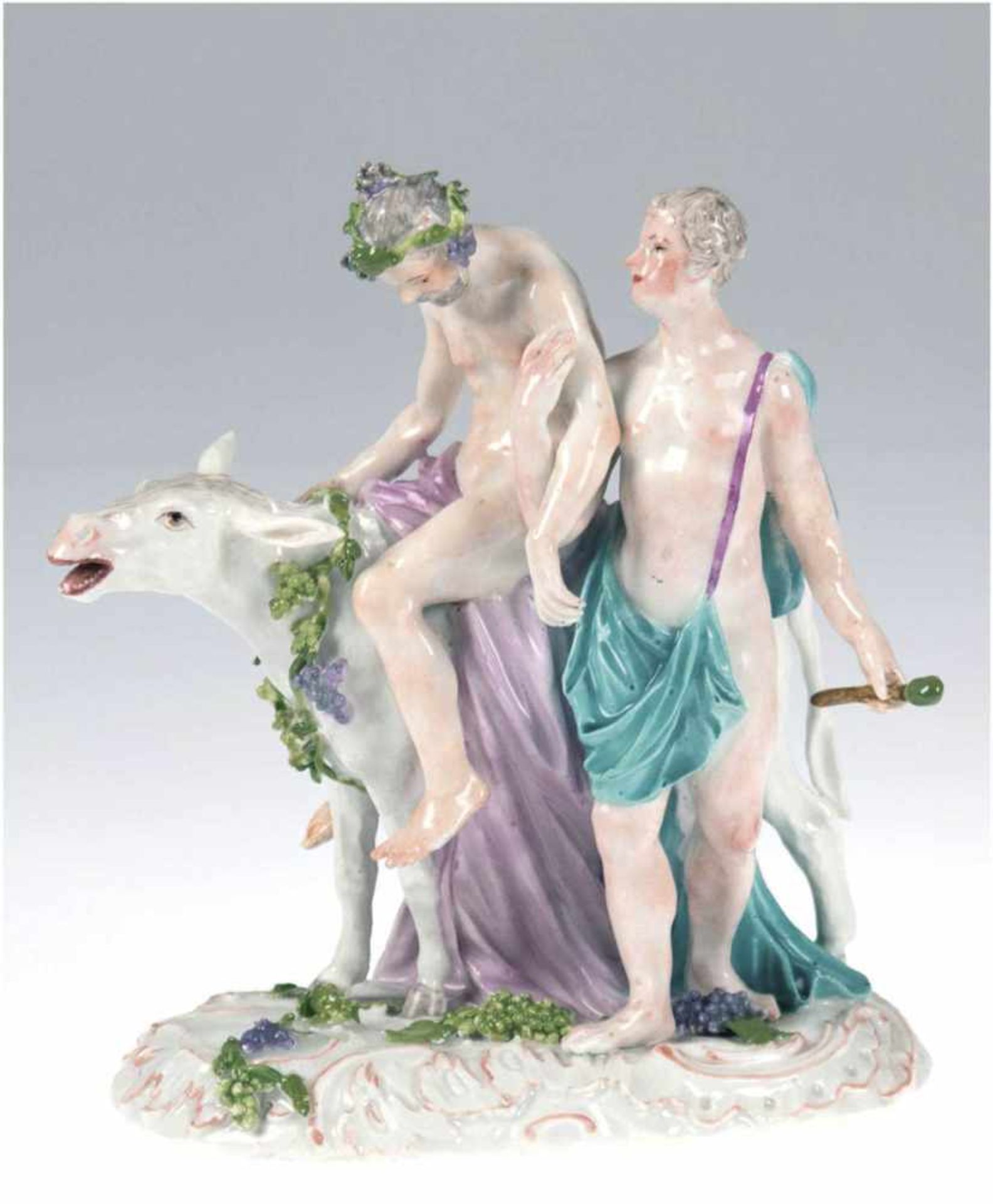 Figuren-Gruppe "Trunkener Bacchus auf Esel", wohl Meissen 18. Jh., kl. Restaurationen,unterm