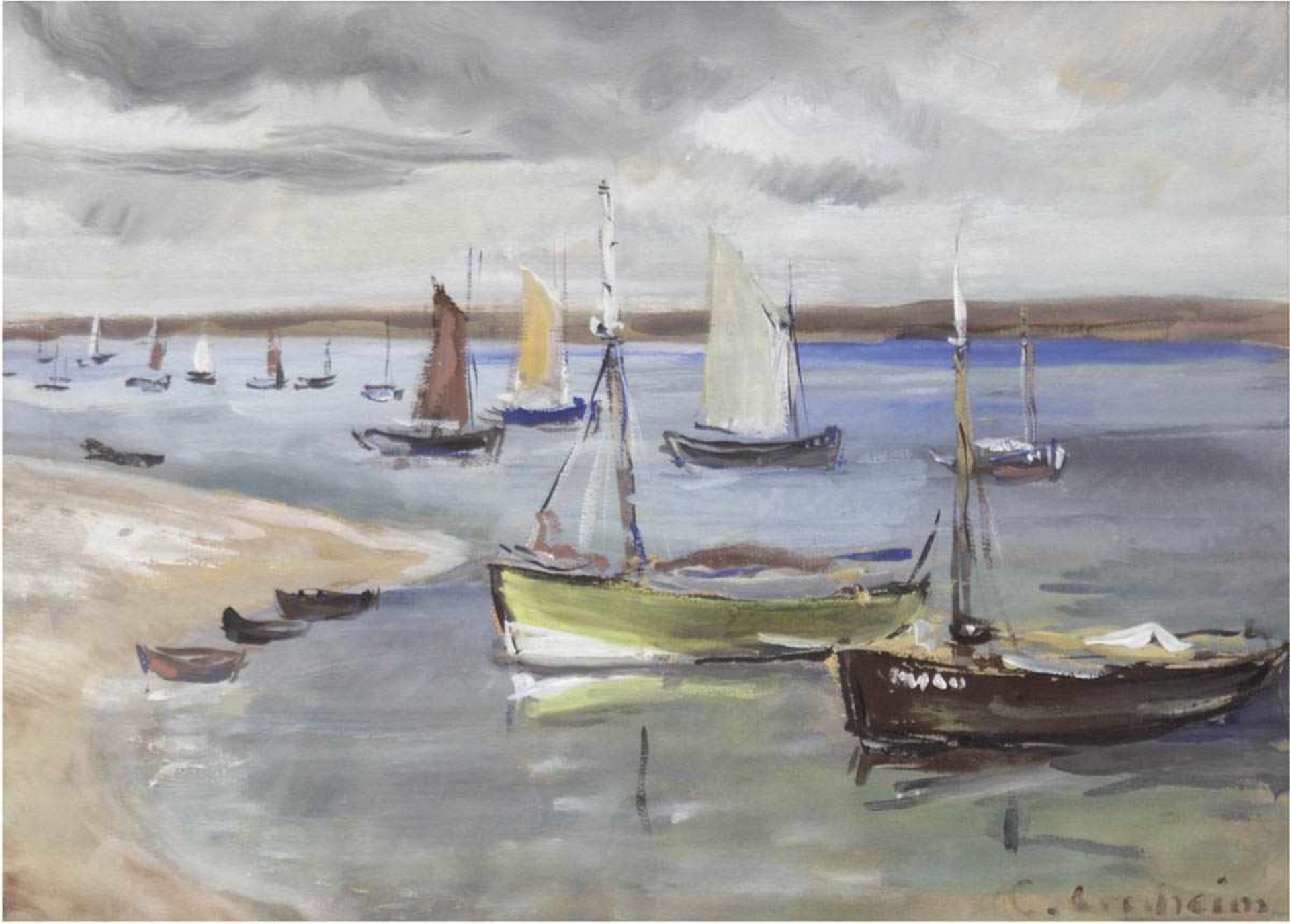 Arnheim, Clara (1865-1942) "Segelboote vor Hiddensee", Aquarell, sign. u.r., 25,5x33,5 cm,im