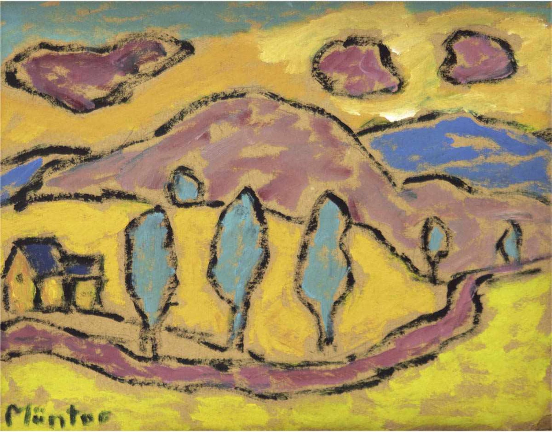 Maler des 20. Jh. "Berglandschaft mit Bäumen" Öl/Mp., sign. "Münter" u.l., stammt aussogen. gutem