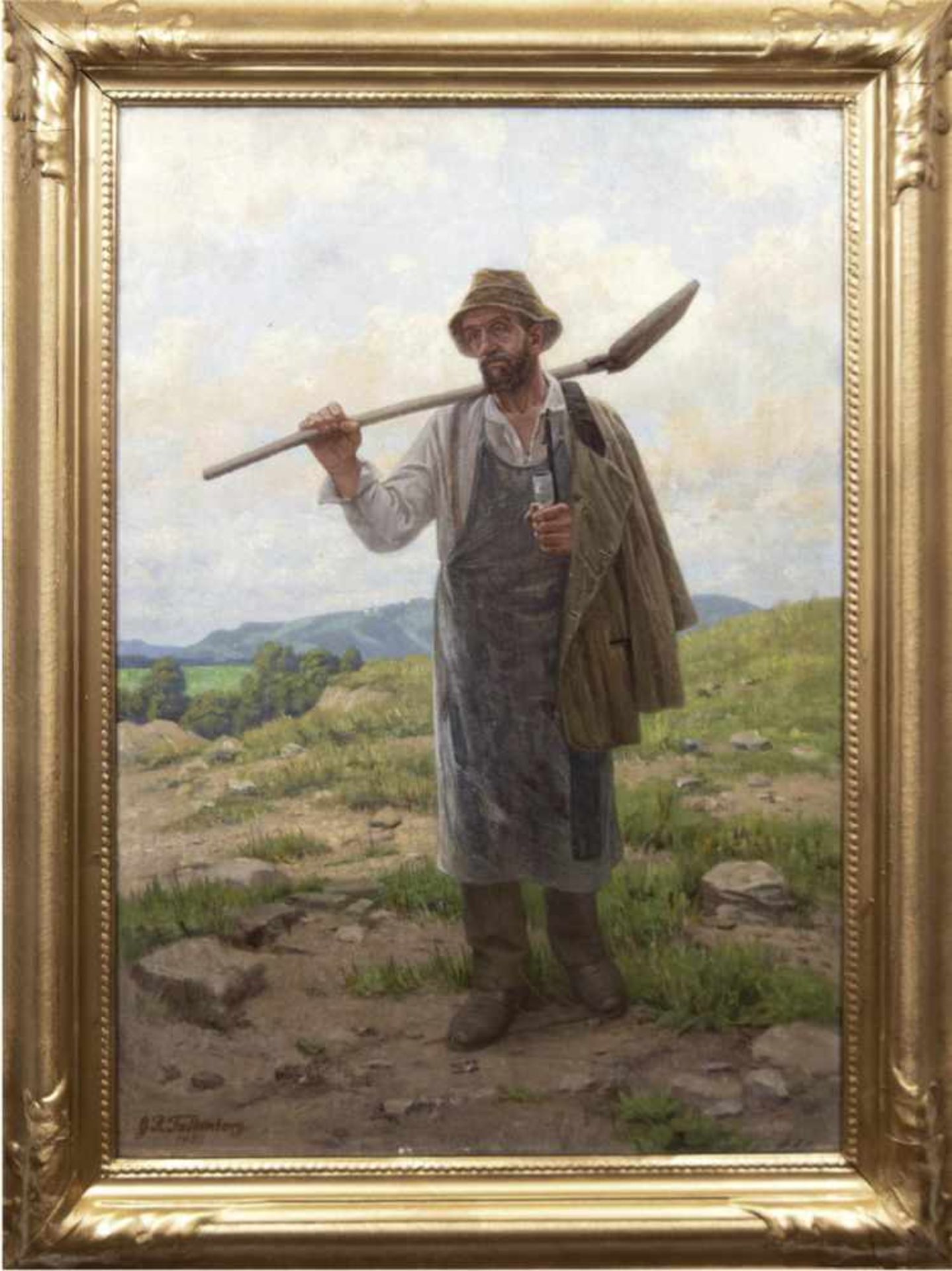 Falkenberg, Georg Richard (1850-1935) "Bauer nach getaner Arbeit", Öl/Lw., sign. u.l.,80x59 cm,