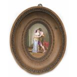 Porzellanbild "Junges Paar im Liebesglück", 2te Hälfte 19. Jh., polychome Malerei, ovalerAusschnitt,
