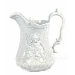 Wasserkrug, Keramik, England 19. Jh., Cork & Edge, weiß glasiert, reliefierte Wandung mitPutto-