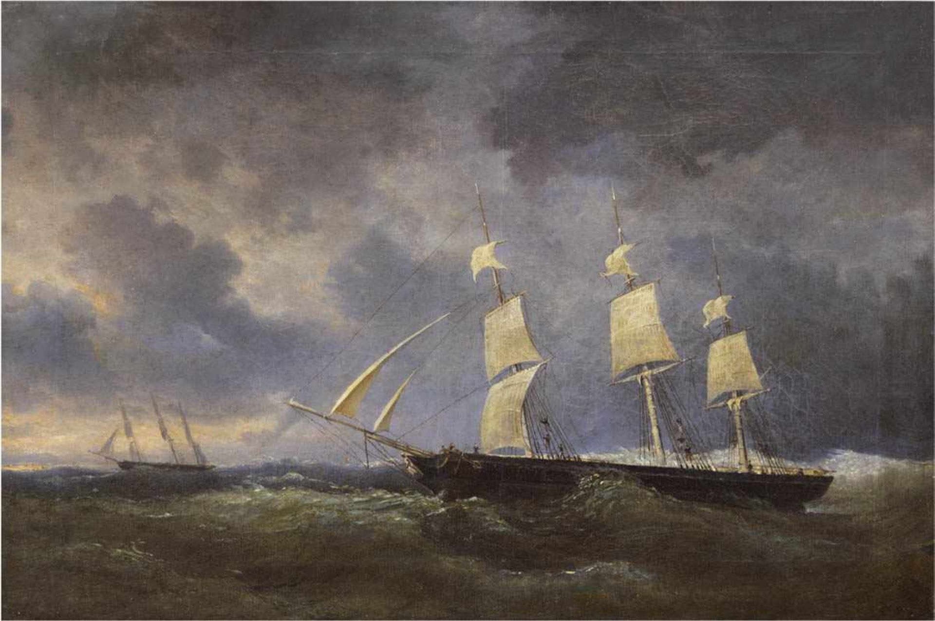 Linnig, Egide (Egidius) (1821 in Antwerpen-1860 ebenda) "Vollschiff auf stürmischer See",Öl/Lw.,