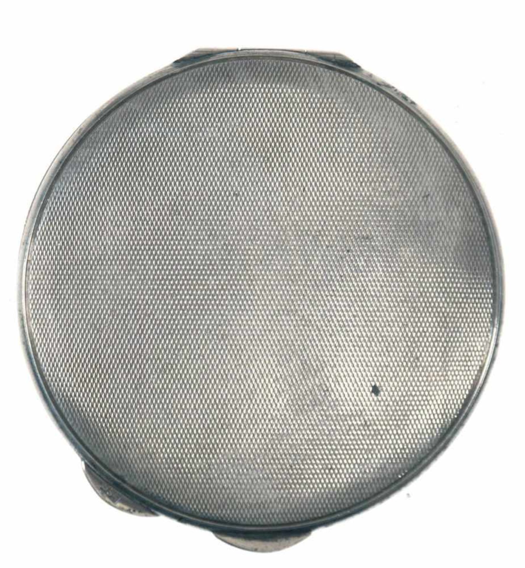 Puderdose, um 1930, 835er Silber, punziert, Rautendekor, Deckel mit Innenspiegel, Namens-und