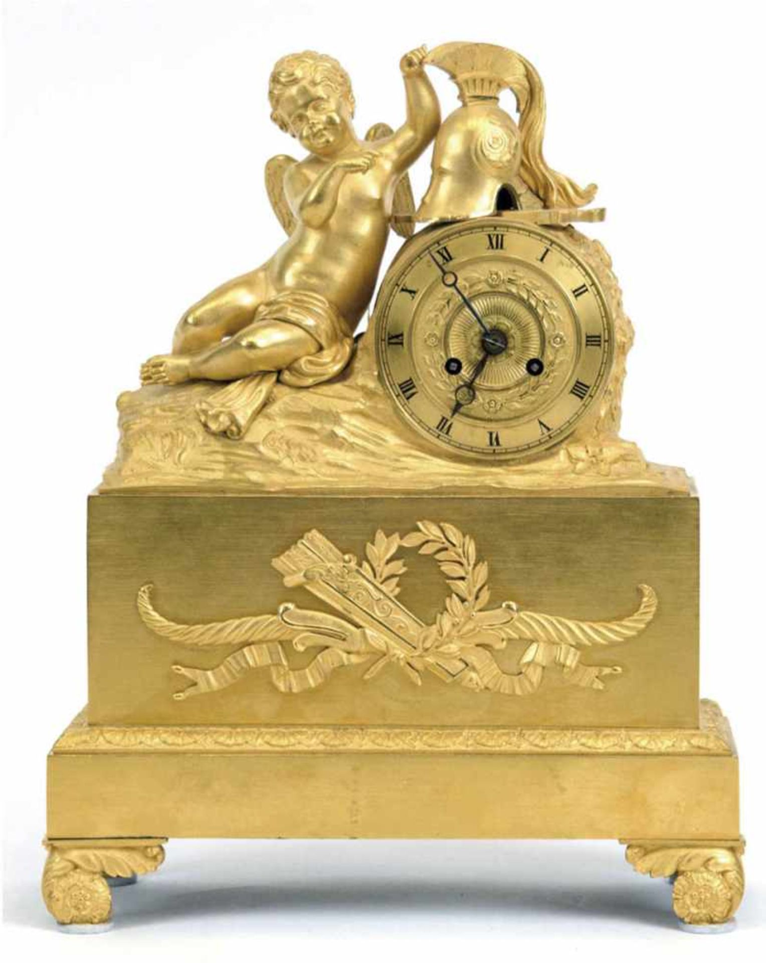 Figuren-Pendule "Amor", um 1830/40, Bronze, feuervergoldet, vollplastische Darstellung vonAmor,