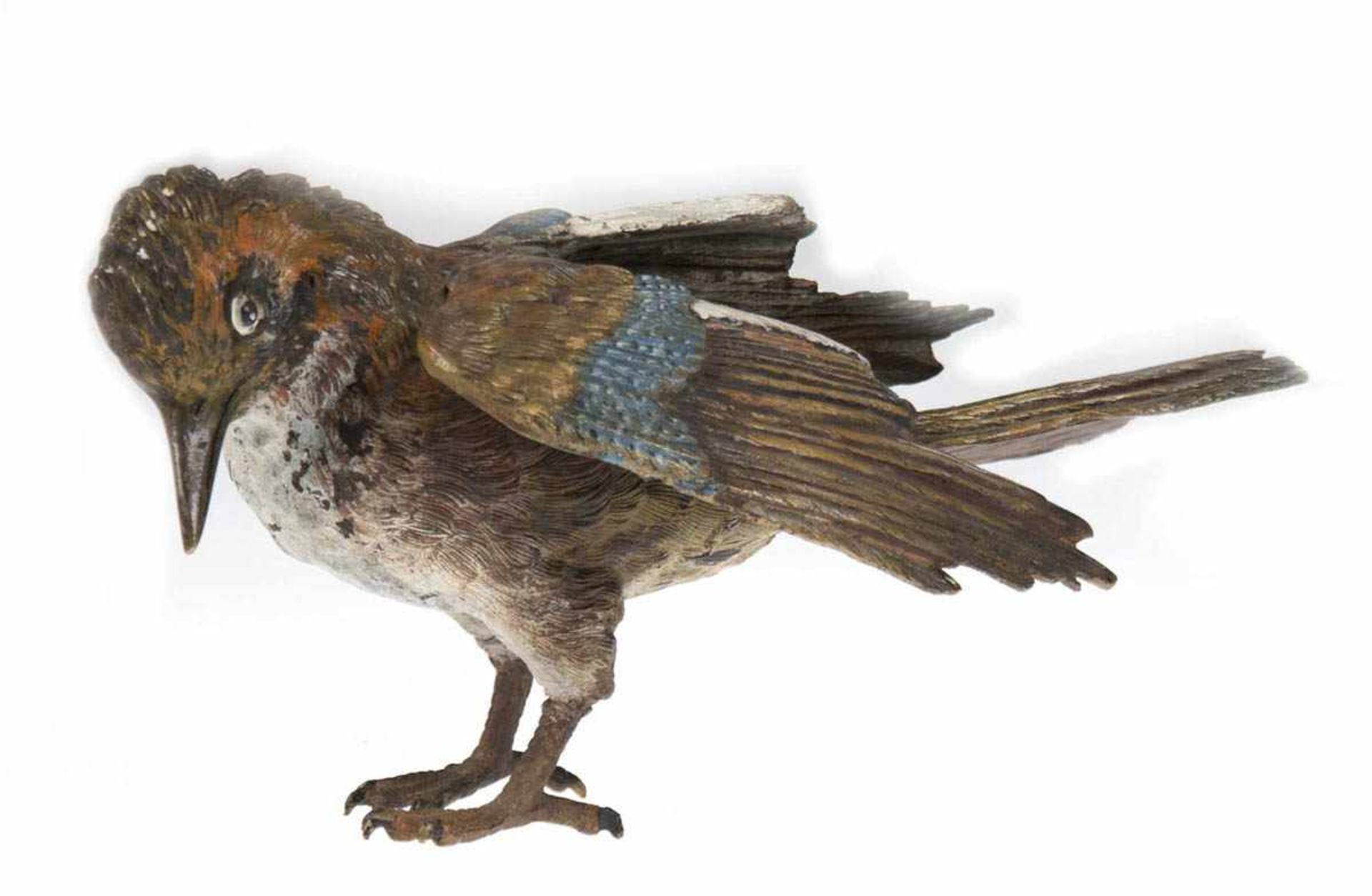 Wiener Bronze "Eisvogel", fein ziseliert und polychrom bemalt, gemarkt, H. 11 cm, L. 25 cm- - -23.80