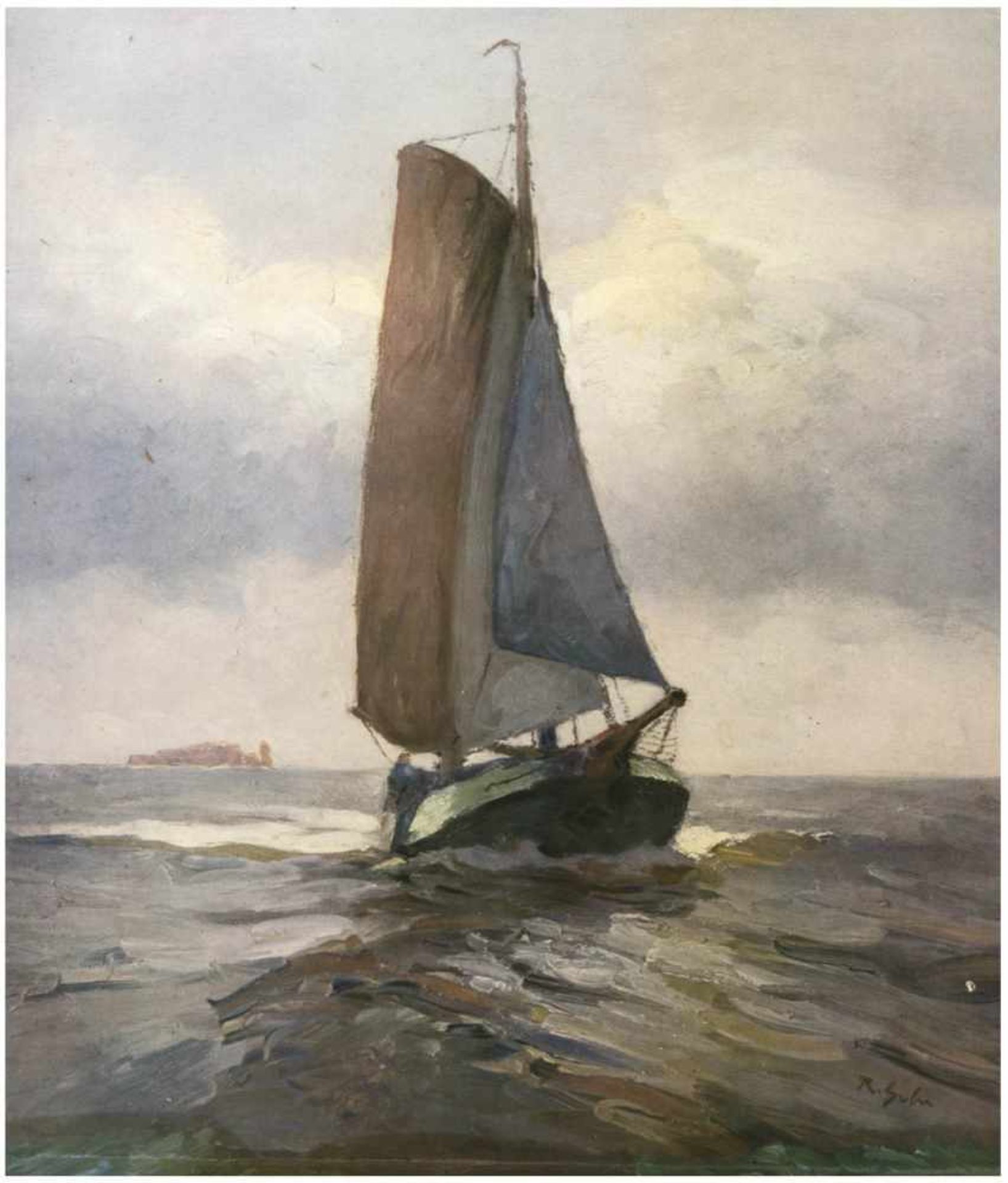 Farbdruck nach Guba, Rudolf "Schiff vor Helgoland", 60x48,5 cm, Rahmen- - -23.80 % buyer's premium