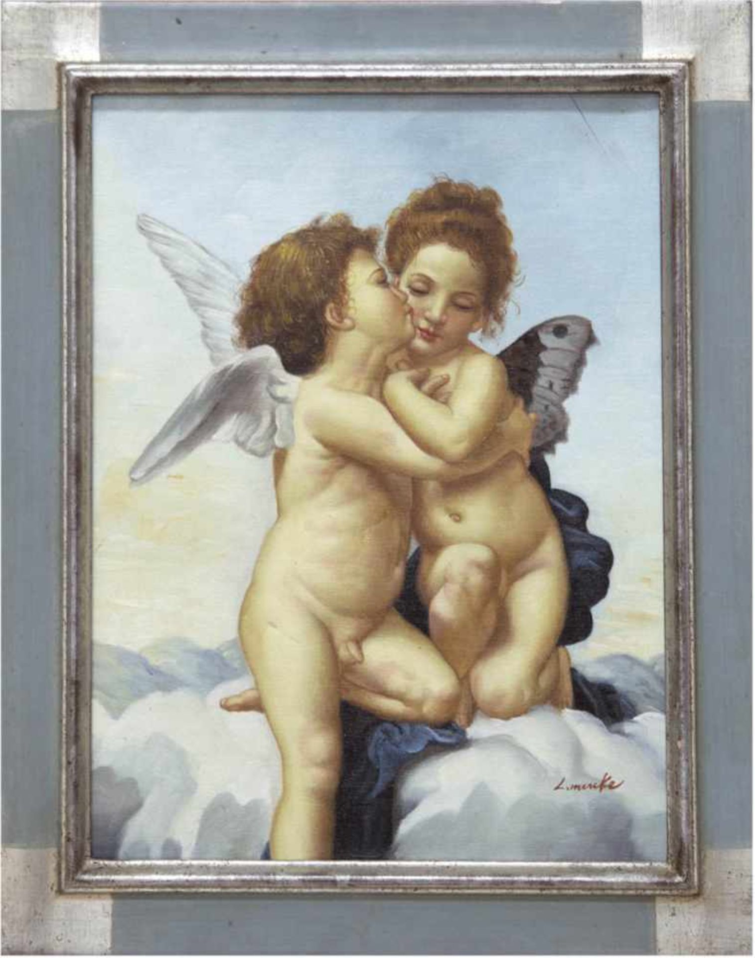 Menke, Ludwig (20. Jh.) "Amor und Psyche als Kinder", nach William Adolphe Bouguereau,Öl/Lw.,