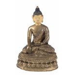 Buddha-Figur "Buddha mit Erdberührungsgeste auf doppeltem Lotosthron", Bronze, H. 15,5 cm- - -23.