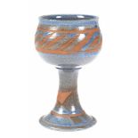 Pokal-Becher, Keramik, mit blauer Glasur, Gebrauchspuren, H. 14,5 cm- - -23.80 % buyer's premium