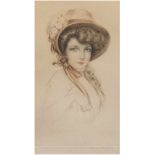 Milliere, Maurice (1871-1946) "Damenporträt- Junge Pariserin",Farbkaltnadelradierung,sign. u.r.