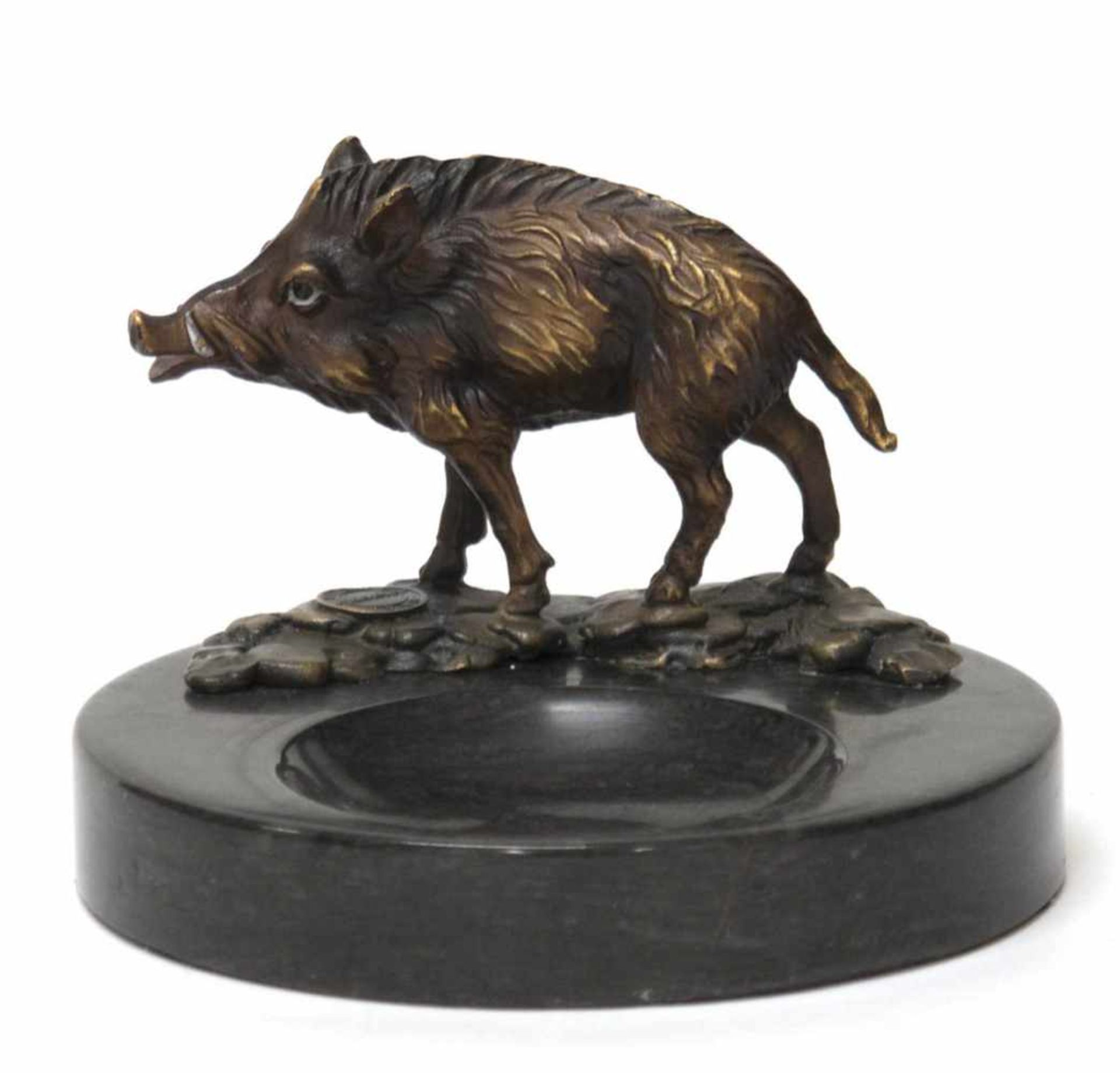 Bronze-Figur "Wildschwein", Nachguß 20. Jh., signiert "RB", braun patiniert, Gießermarke,auf