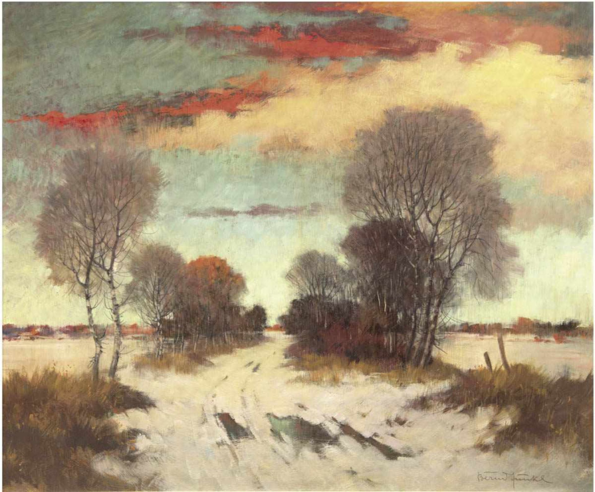 Funke, Bernd (1902 Essen-1988 Heide) "Winterlicher Abendhimmel", Öl/Hf., sign. u.r., 60x70cm,