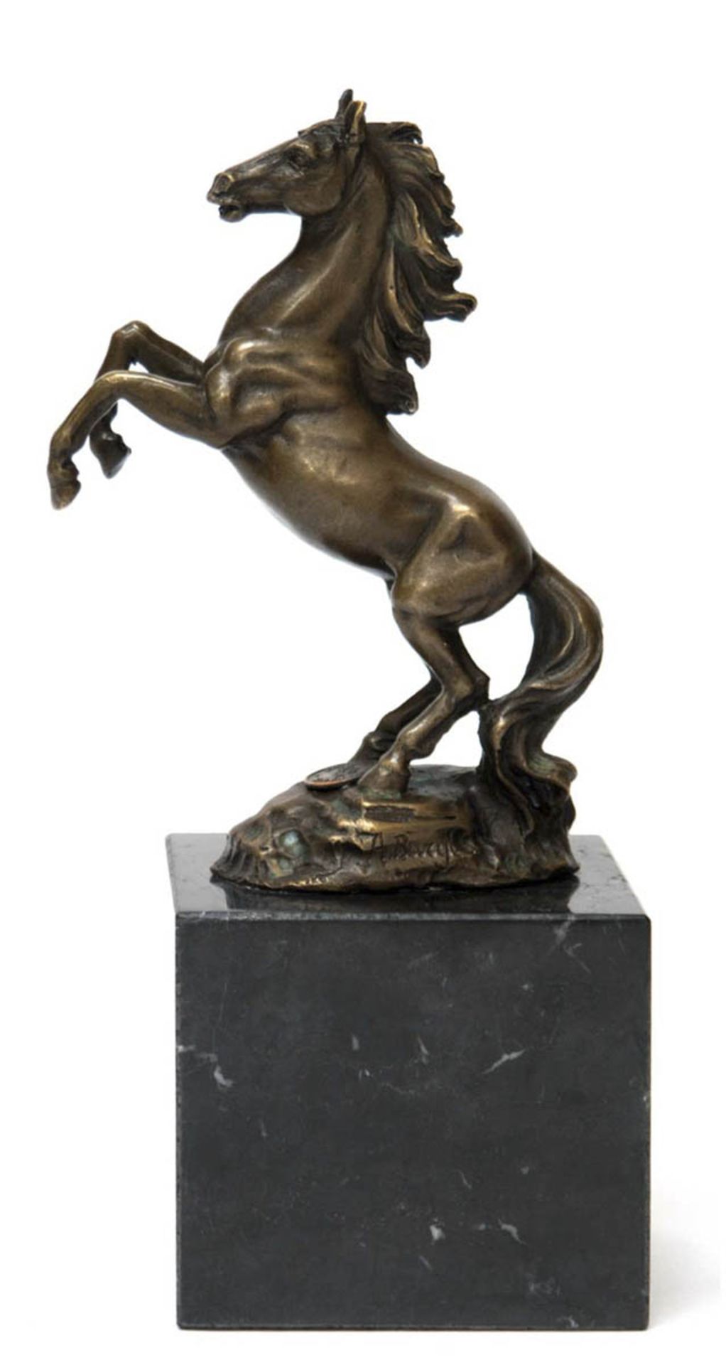 Bronze-Figur "Steigendes Pferd", Nachguß 20. Jh., signiert "A.Barge", braun patiniert,Gießermarke "