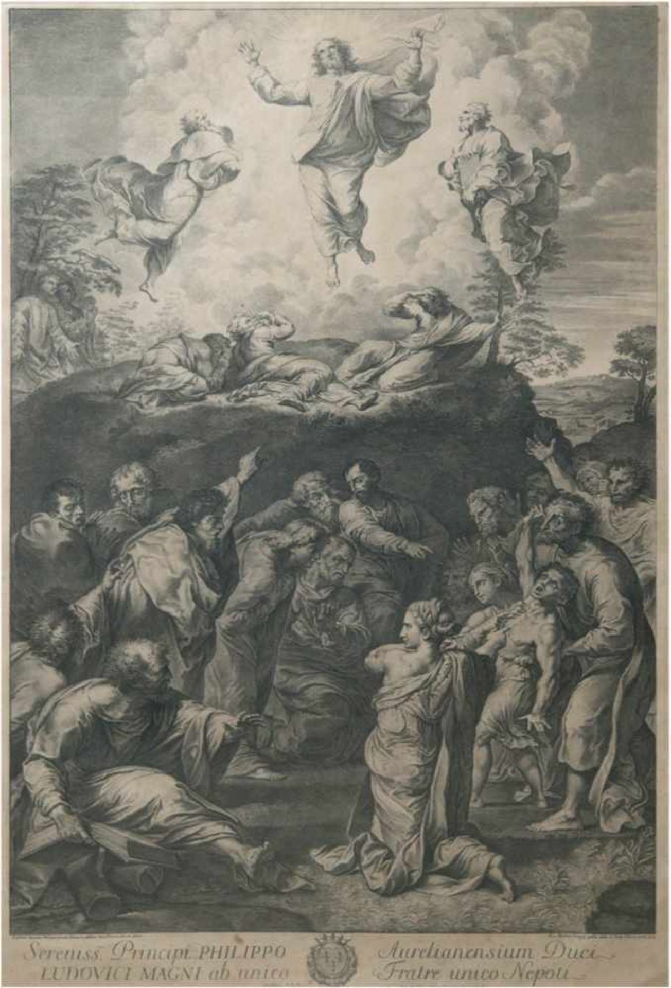 Dorigny, Nicolaus (1658-1746) nach Raphael "Jesus Christus", Kupferstich 1705, am Rand 2Risse, 79x51