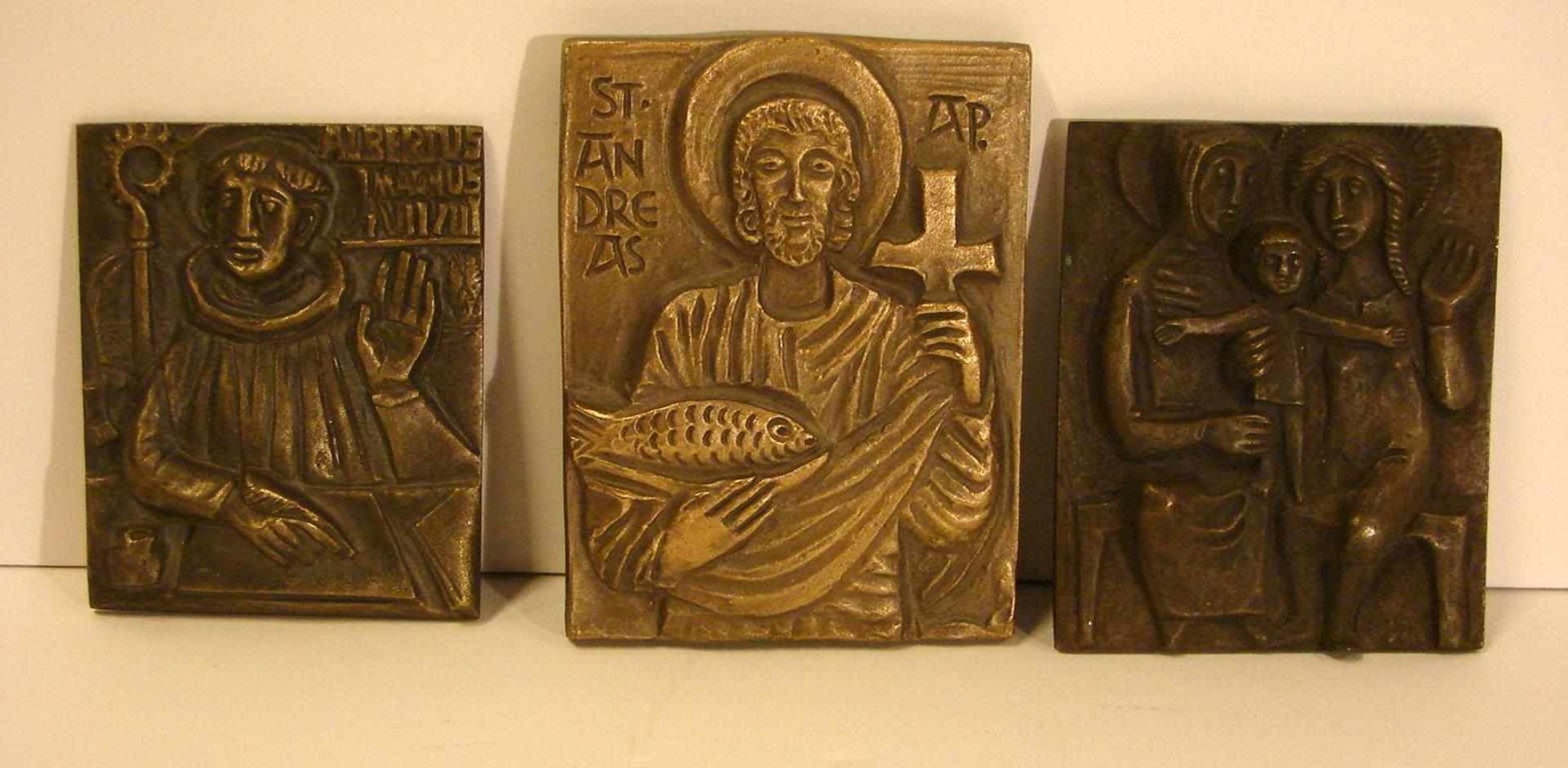 EGINO WEINERT (1920-2012), 3 plastische Bronzedarstellungen, "St. Andreas", "Heilige Familie", ...