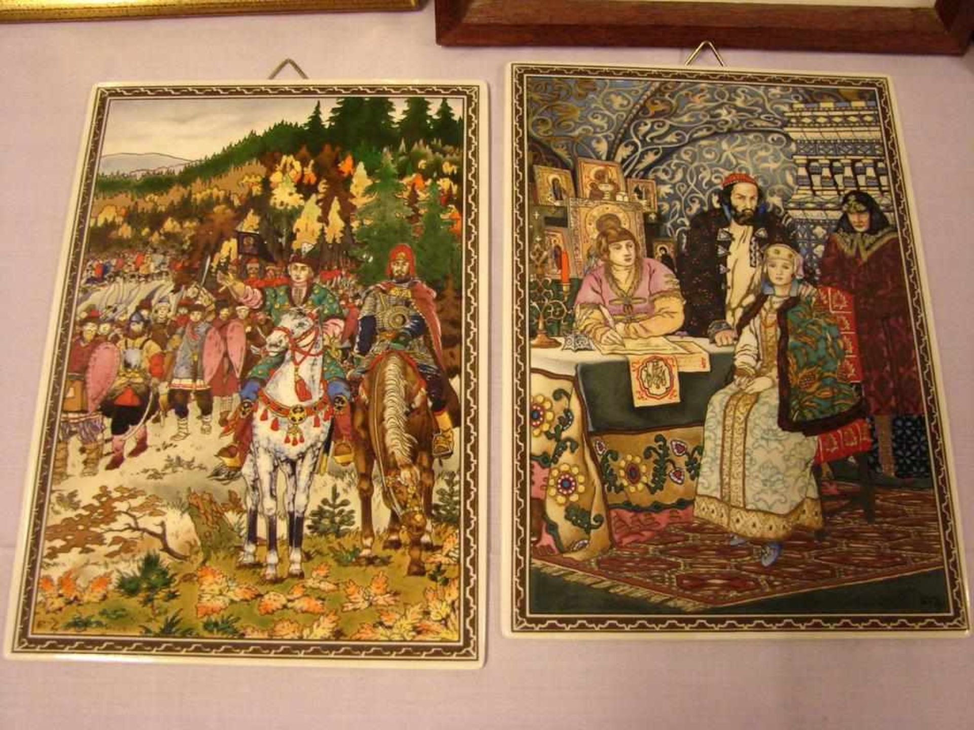 5 Kacheln, bemalt, russische Motive, teils gerahmt, neuzeitlich, ca. 19 x 13 cm - Bild 2 aus 2