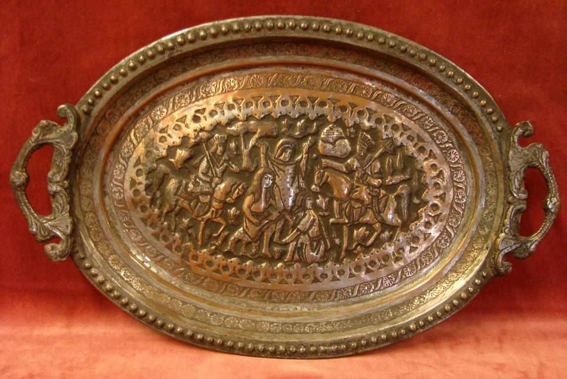 Metallschale mit Griffen, persisch, ca. 42 x 27 cm