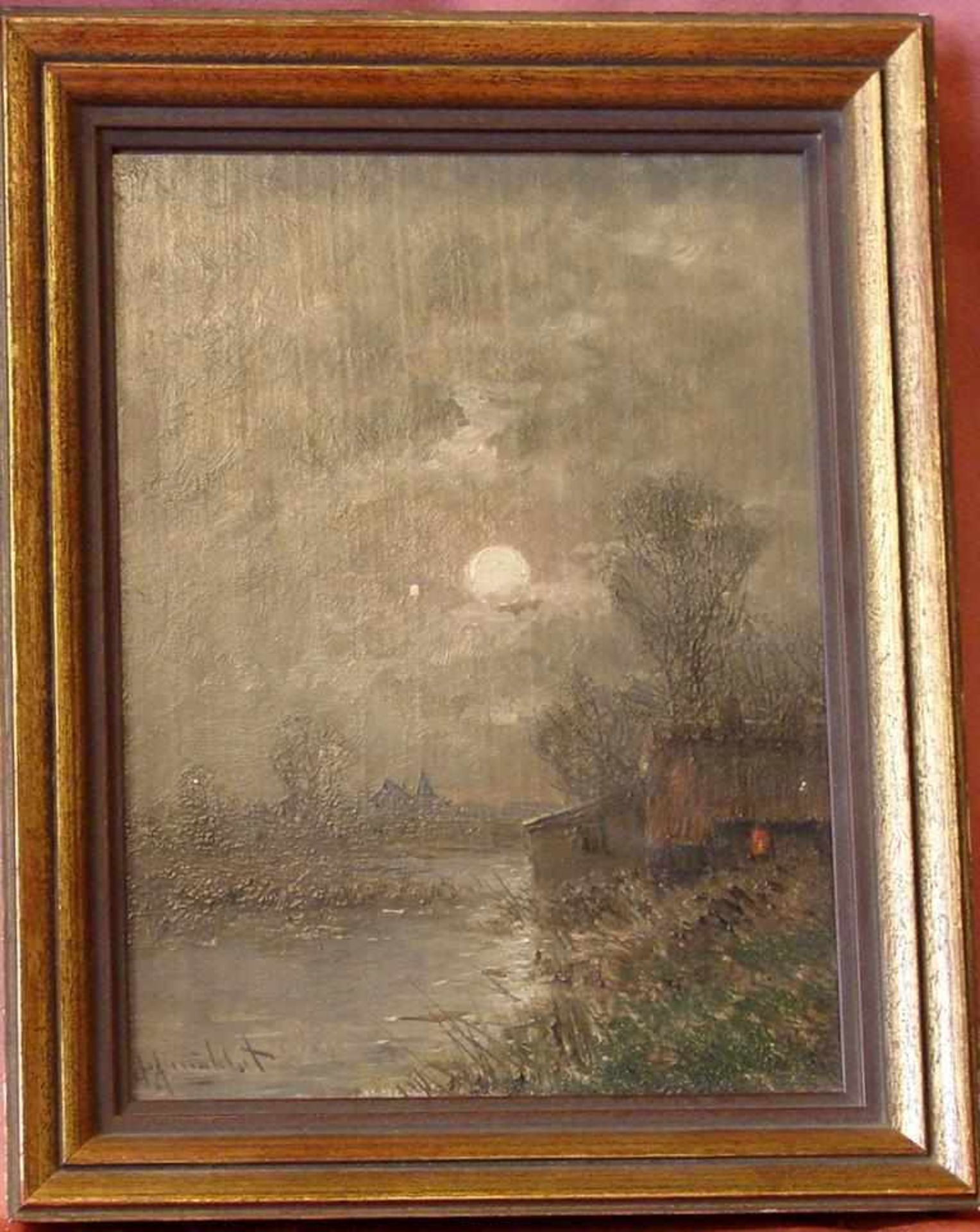 JOHANN JUNGBLUT (1860-1912), "Abenddämmerung", Öl/Holz, u.li.sig., ca. 17 x 23 cm
