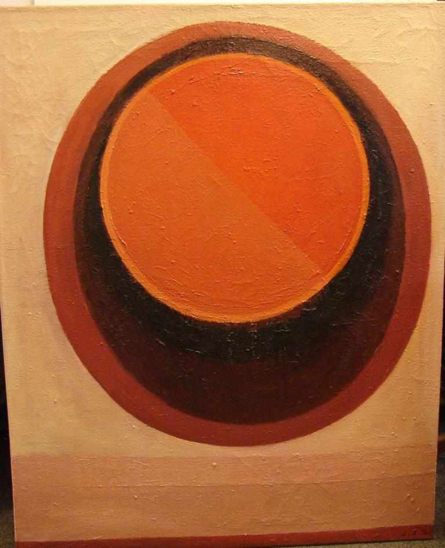 LORE-LINA SCHMIDT-ROßNAGEL (1923-2011), "Figuration I", orangefarbener-roter Kreis auf hellem F ...