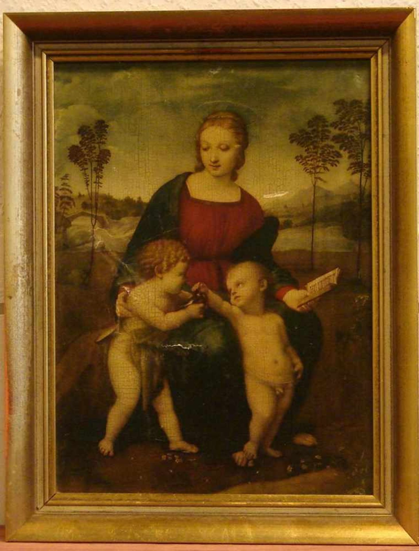 "Madonna del Cardellino", Öl/L., ohne Signatur, ca. 27 x 37 cm (kleine Beschädigung an der LW)