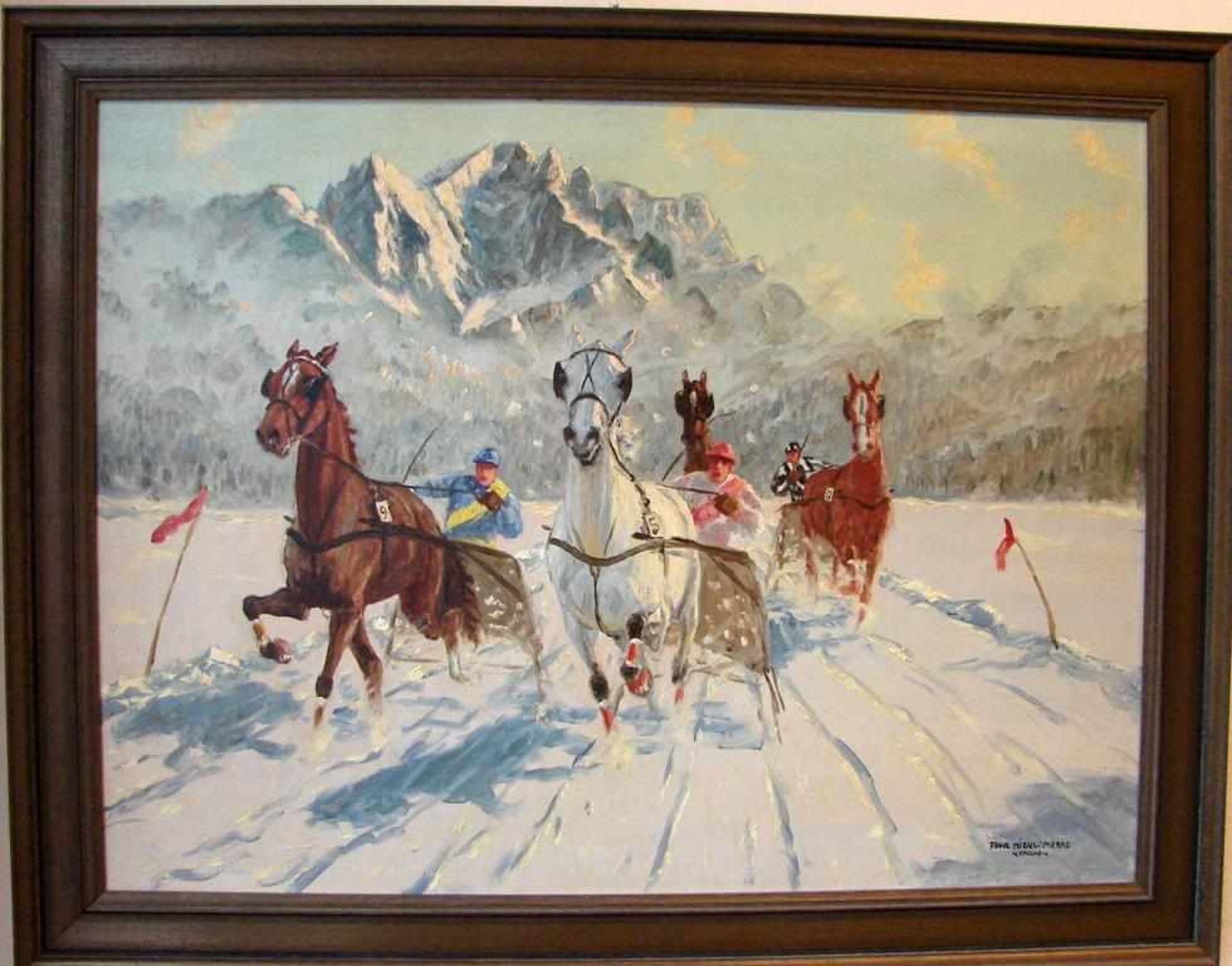 FRANZ MIENL-MERRE (1869-1943), "Pferdesport im Schnee", Öl/L, u.re.sig., ca. 79 x 59 cm