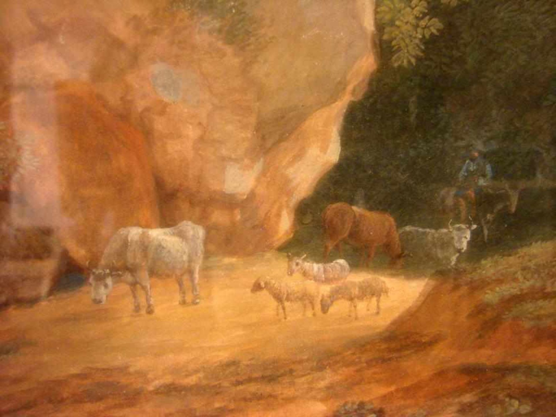 "Flußlandschaft mit Tieren", Aquarell, Biedermeier, ohne Signatur, im Glasrahmen,ca. 49 x 36 cm - Bild 2 aus 2