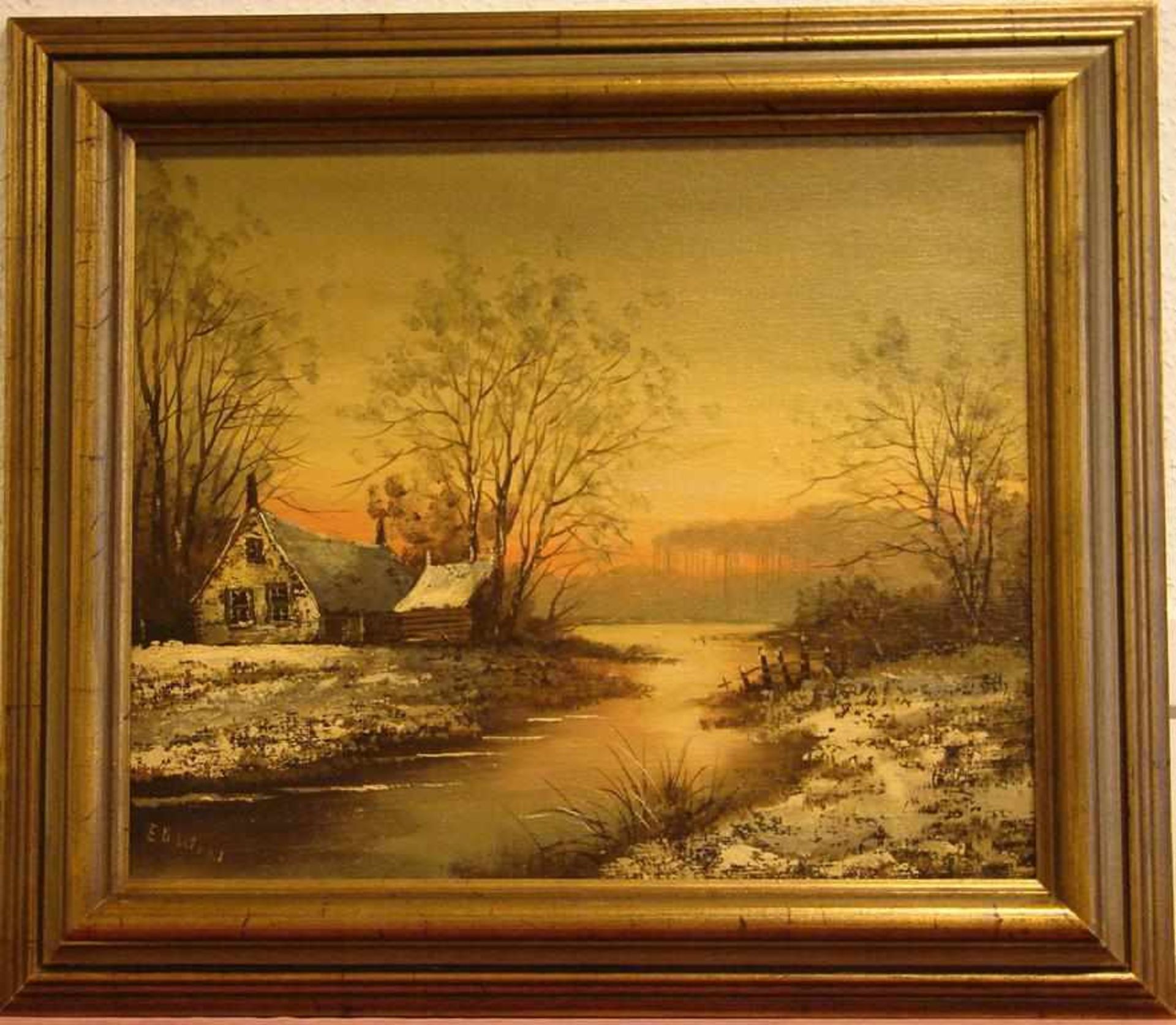 EDWIN, "Abendrot über dem Waldweiher", Öl/L, u.li.sig., ca. 50,5 x 60,5 cm