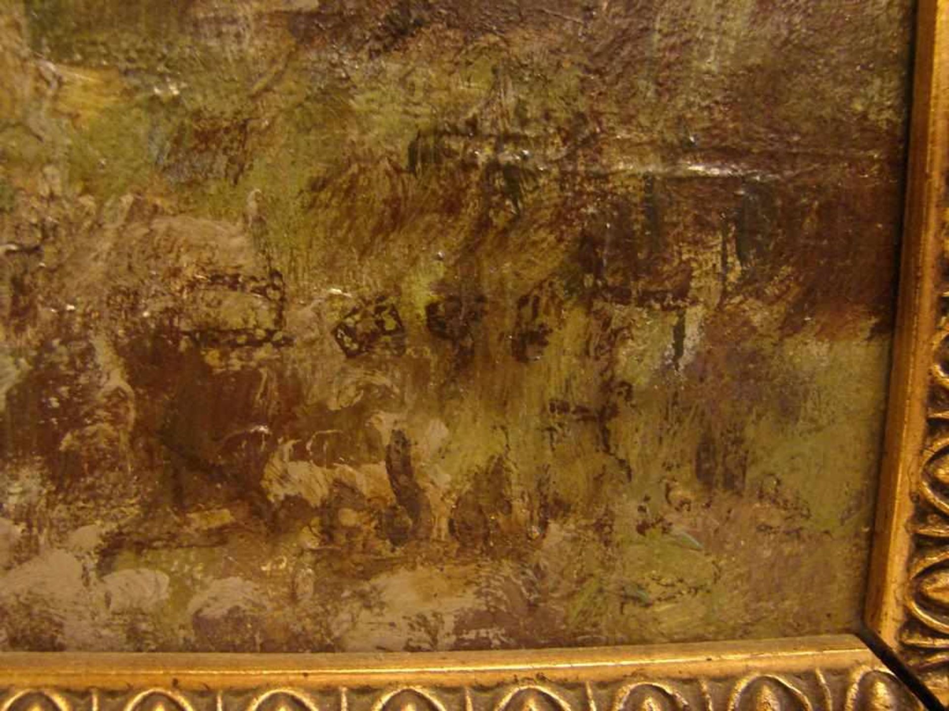"Heidelandschaft", Öl/Hartfaser, u.re.unles.sig., ca. 60 x 49 cm,oben rechts beschädigt, bereits - Bild 2 aus 4