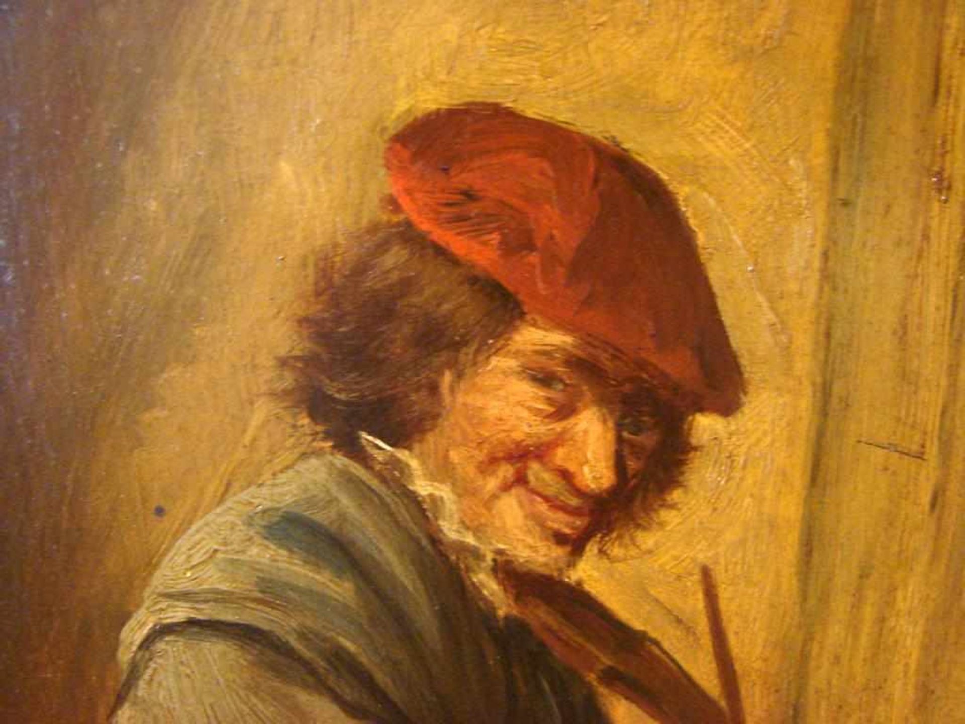 "Geigenspieler", nach DAVID TENIERS, Öl/Holz, ohne Sign., ca. 30,5 x 36 cm - Bild 2 aus 3