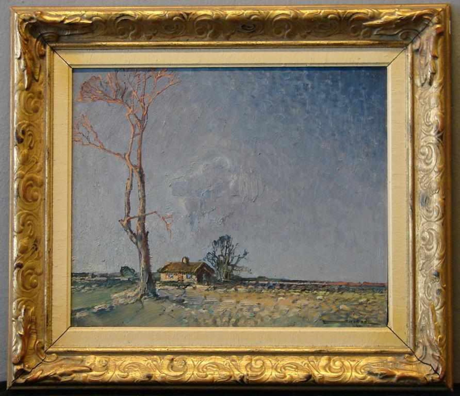 "Landschaft", Öl/Holzplatte, u.re.unles.sig., ca. 37 x 45 cm