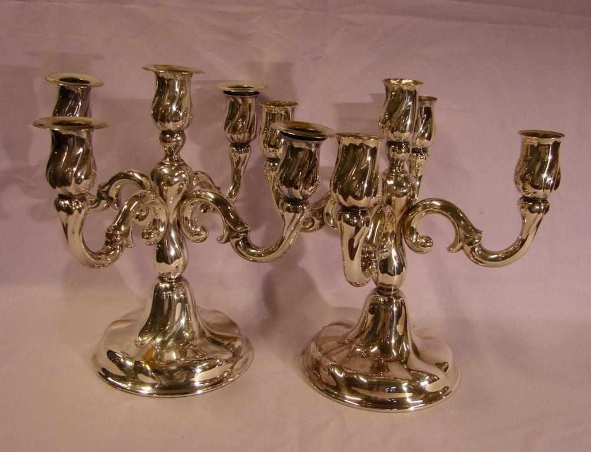 Paar Kerzenleuchter, 5-armig, versilbert, H. ca. 28 cm
