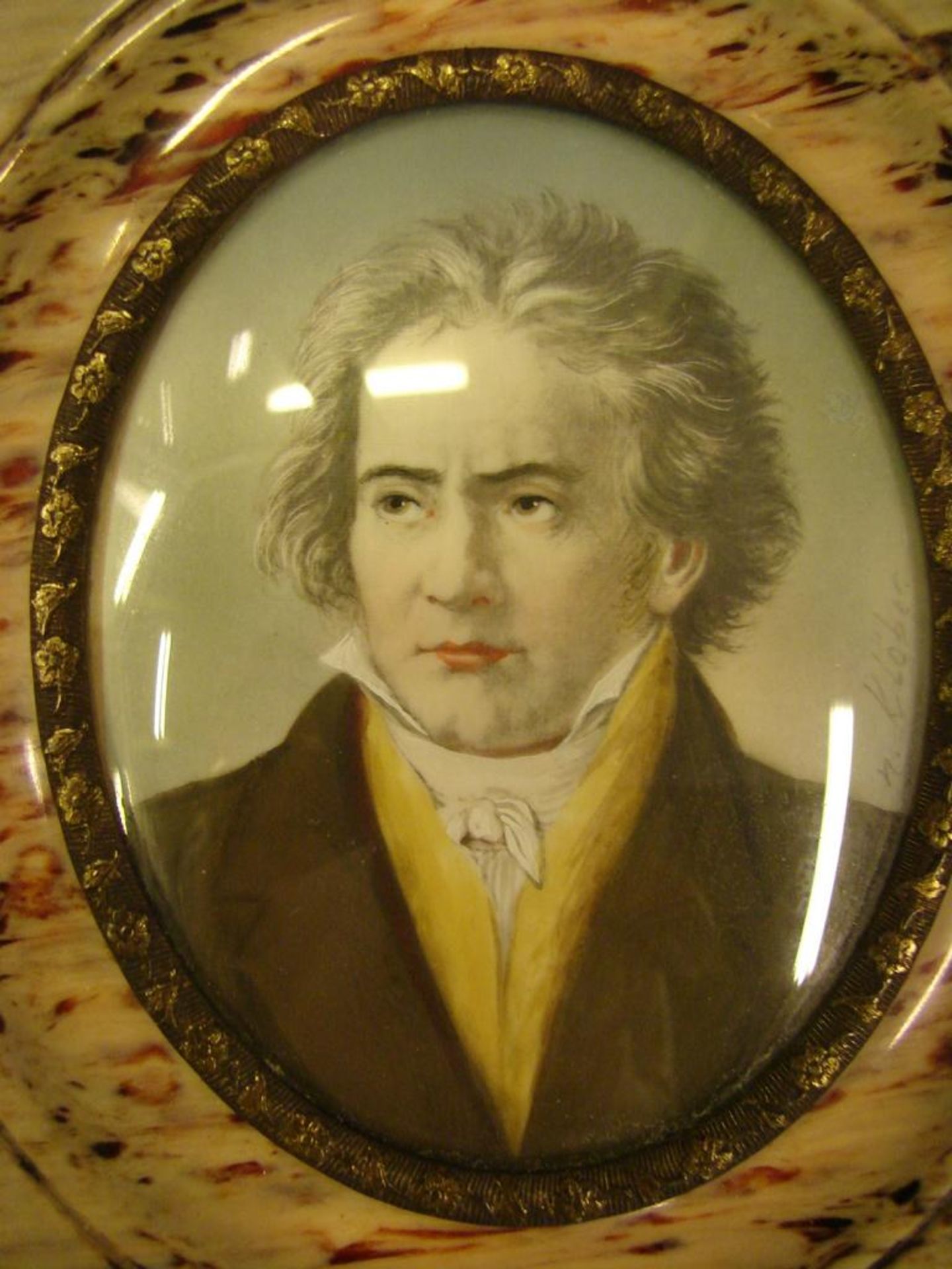 Paar Miniaturen, mit Darstellungen von: Beethoven / Dame, ca. 12,5,x14,4, 12x12,5 cm- - -22.00 % - Bild 2 aus 2