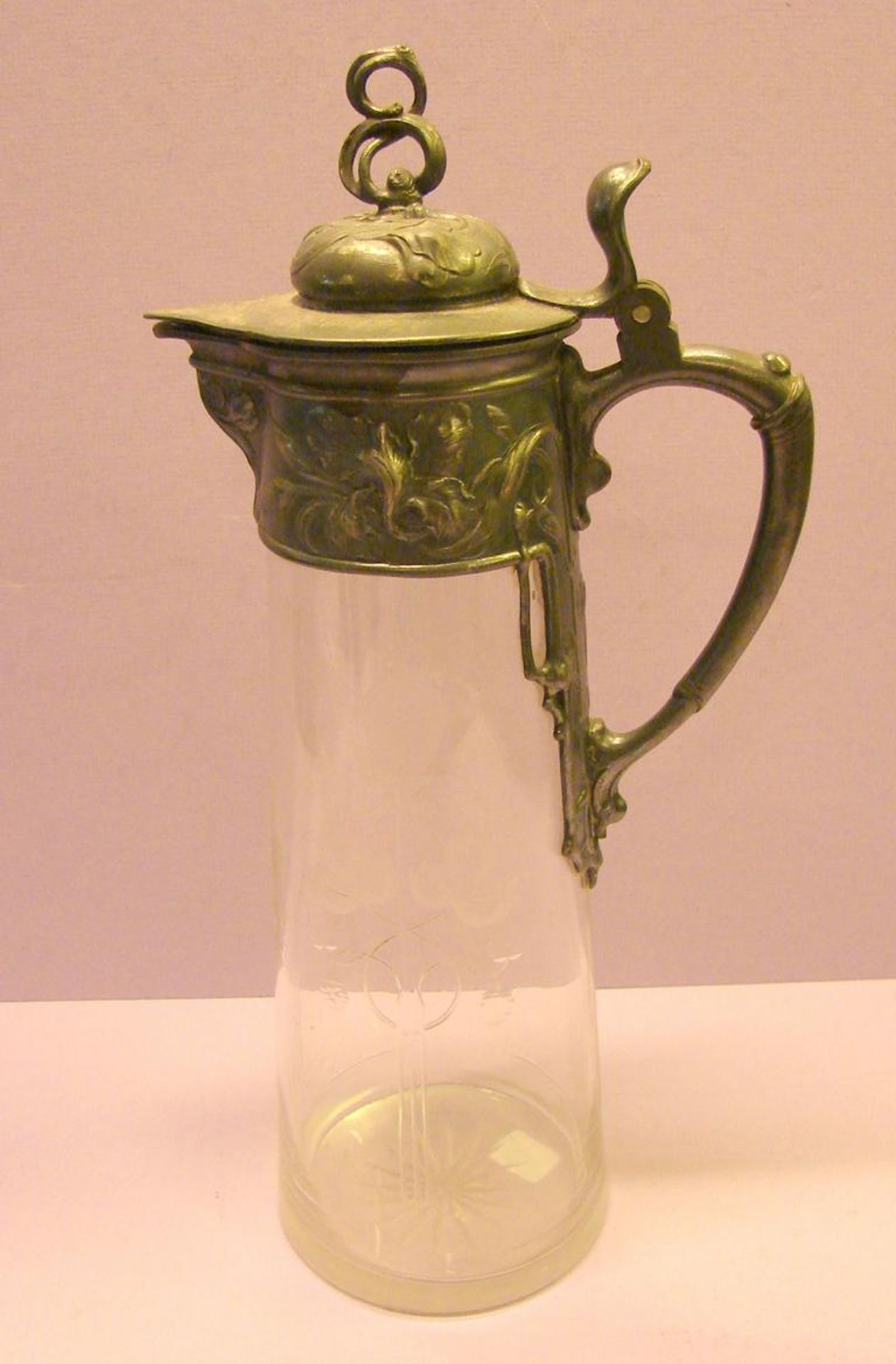 Kanne, Zinn/Glas, Jugendstil, WMF, H. ca. 35 cm- - -22.00 % buyer's premium on the hammer price19.00