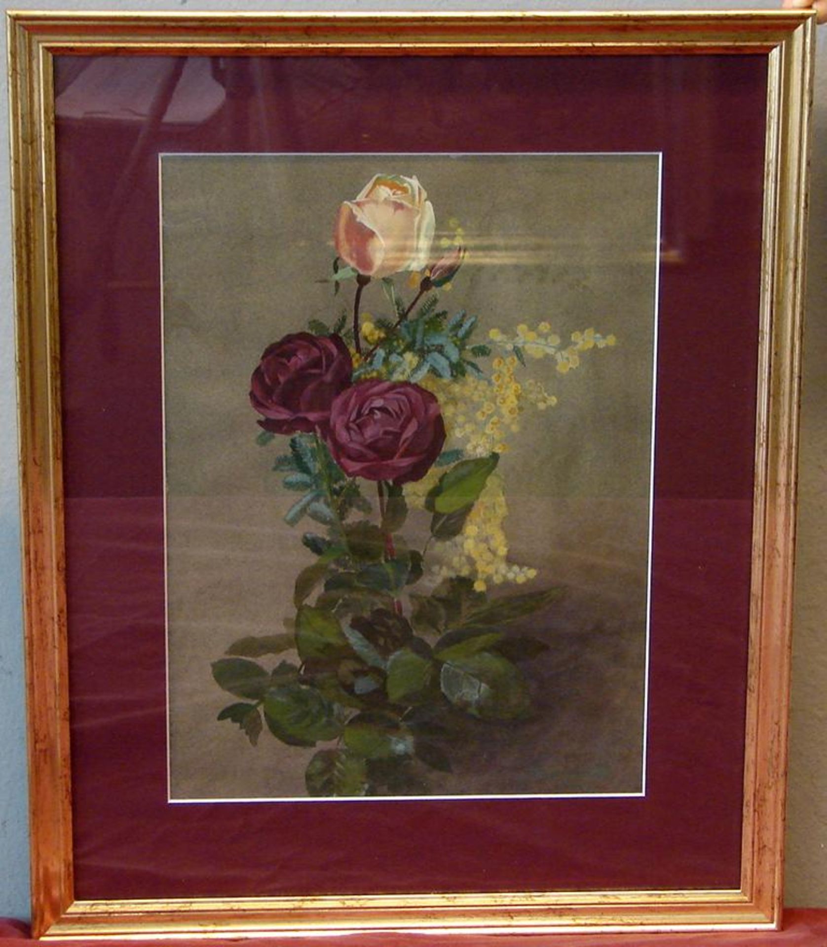 O. PFANNSCHMIDT,19. Jhd., "Bouquet mit Rosen", Gouache, re.u.sig., dat. 1915, ca. 37,5 x 27,5