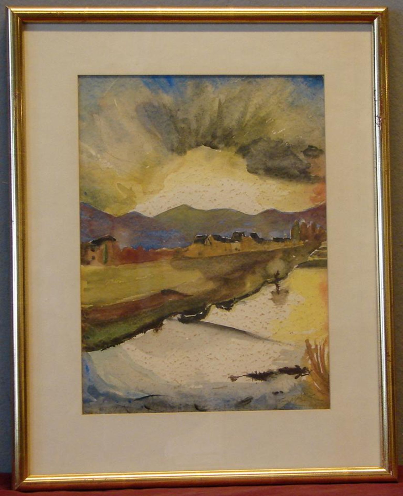 "Landschaft", Aquarelle, u.re.unles.sig. Franz…, dat. 55, ca. 28 x 39 cm- - -22.00 % buyer's premium