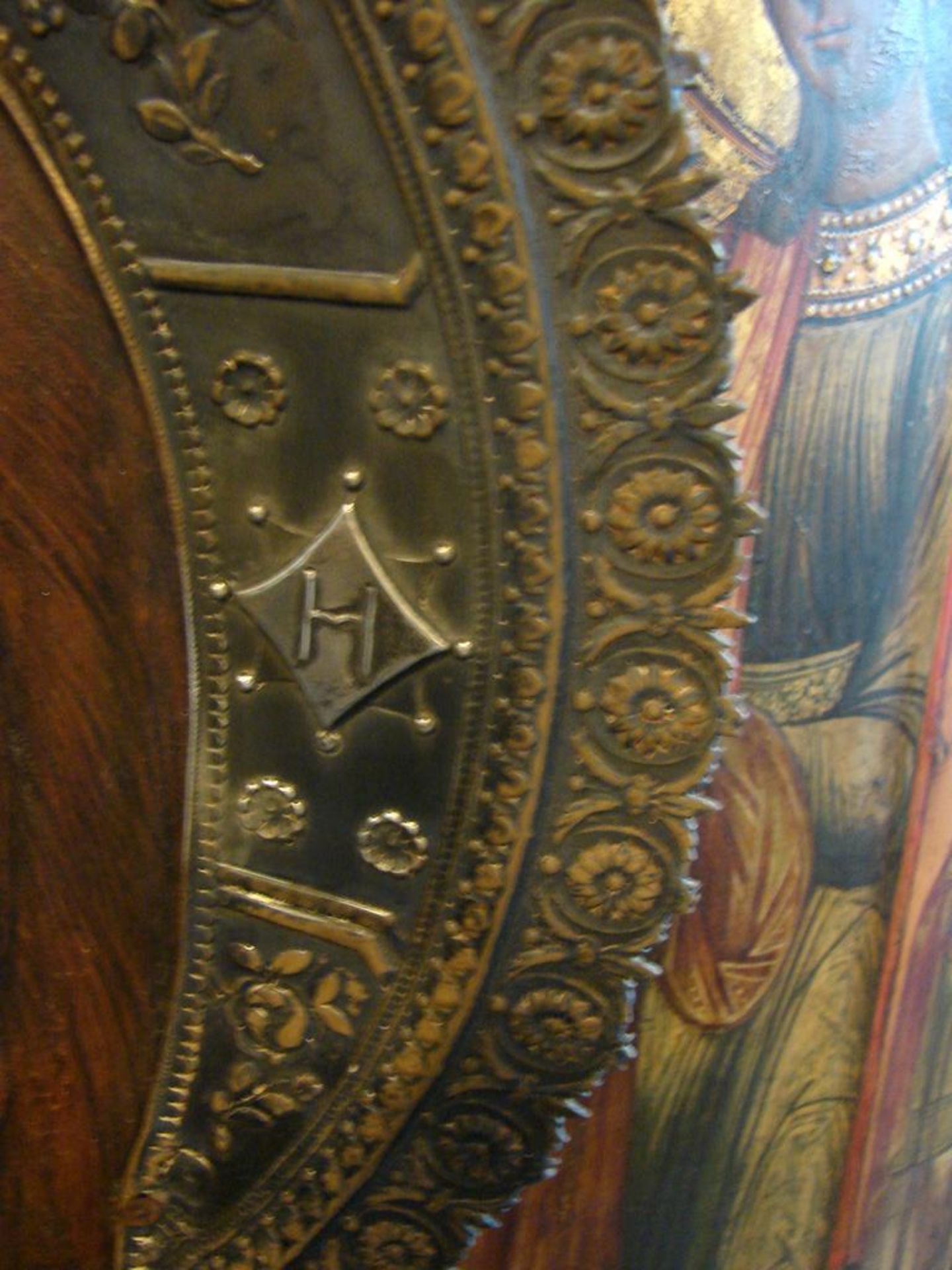 Ikone, Russland, Holz, mit Oklat, 19. Jhd., alte Restauration, stark gebogen,ca. 71 x 52 cm- - -22. - Bild 4 aus 7