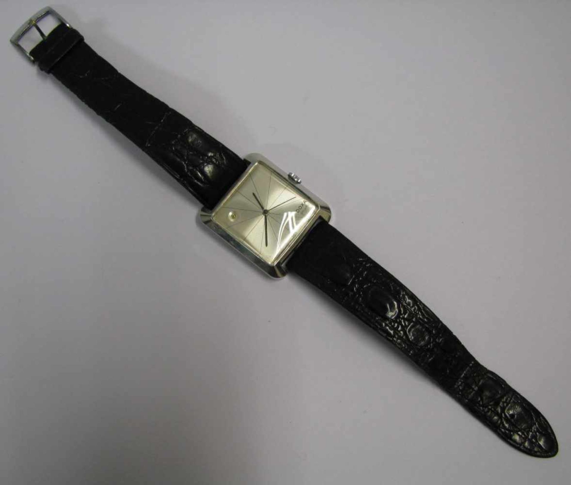 HAU, Doxa Grafic Automatic, 1960er Jahre, Stahlgehäuse, Datumsanzeige, Lederarmband, intakt, 3 x 3,5