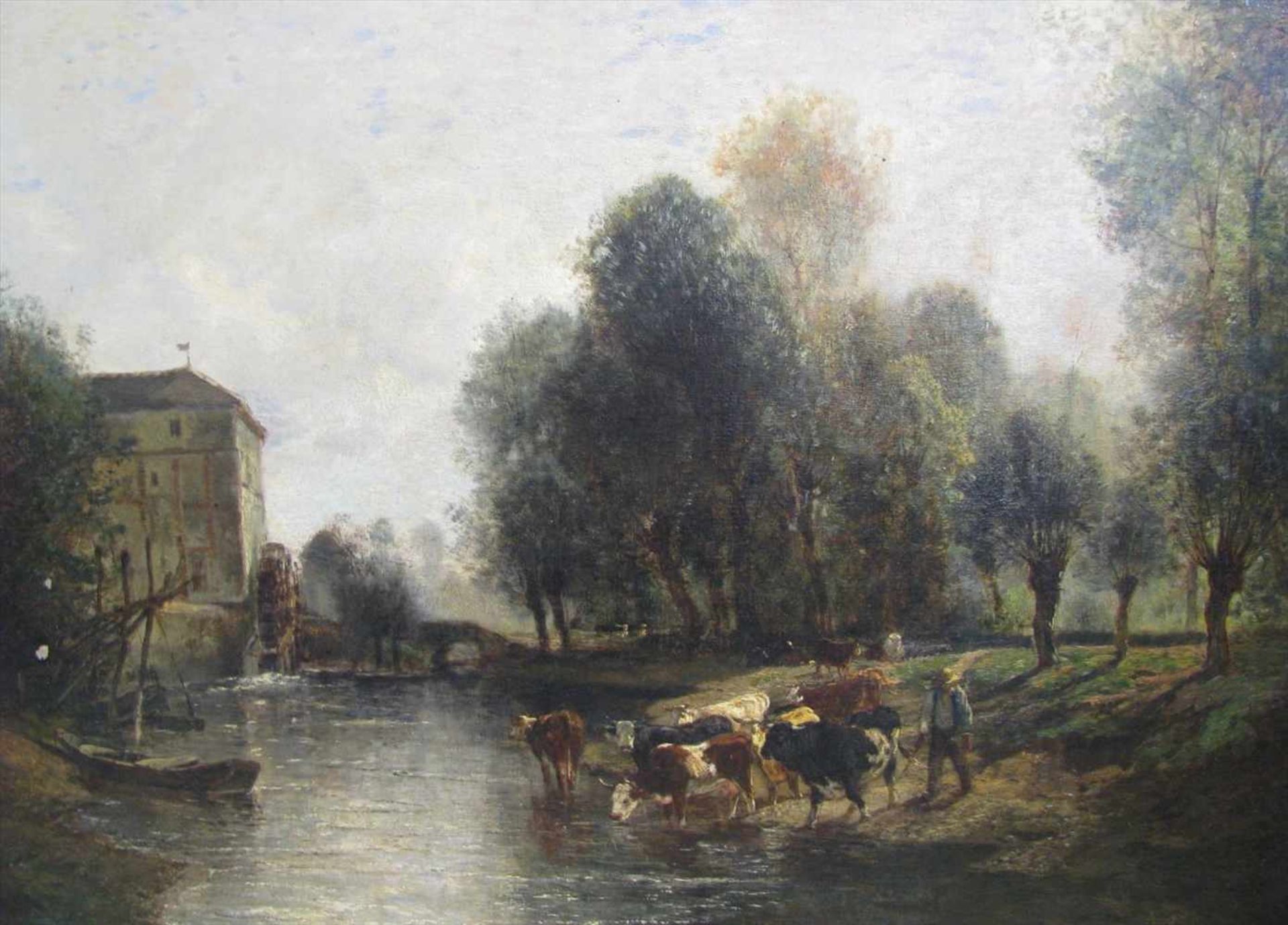 Servin, Amédée, 1829 - 1884, Paris - ebd., französischer Maler,"Bauer mit Viehherde am Fluss", re. - Image 2 of 3