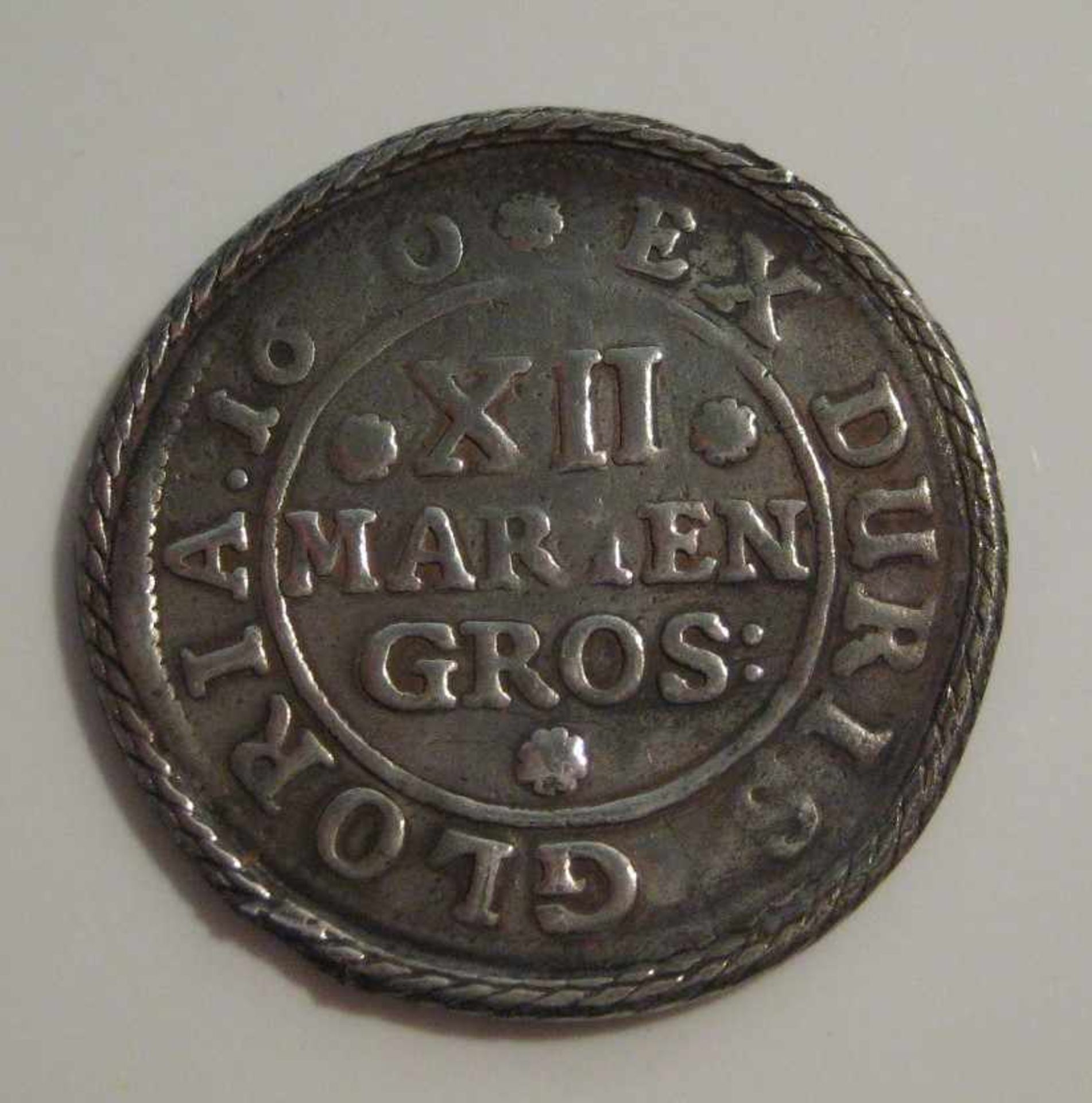 Antike Silbermünze, XII. Mariengros/Mariengroschen, Deutschland, 17. Jahrhundert, Johan Friedrich