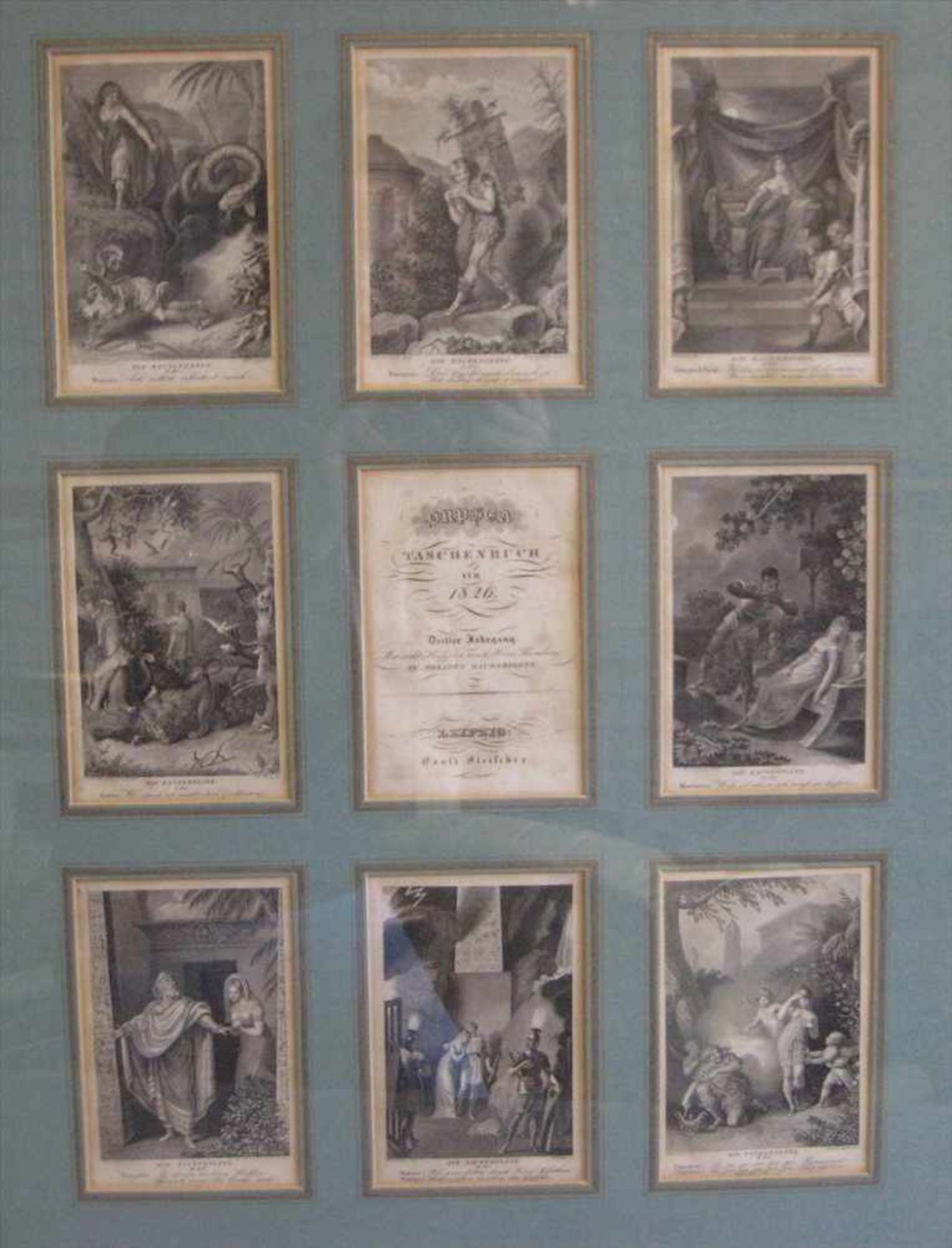 8 Kupferstiche aus Taschenbuch für 1826, 8 Kupferstiche zu Mozarts Zauberflöte, 13 x 9 cm, R. - Bild 2 aus 2