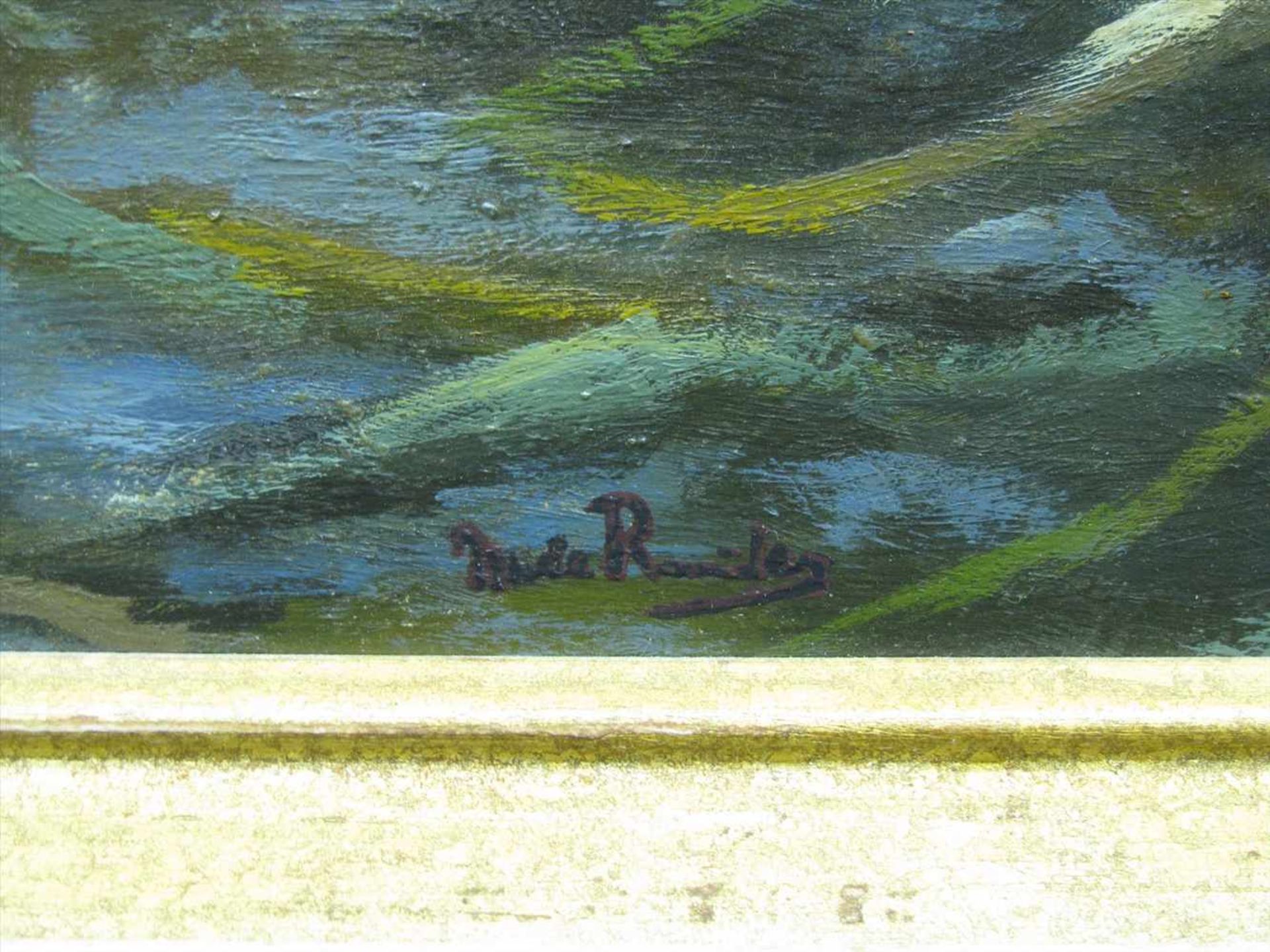 Ruiter, M. de, Belgischer Tiermaler der 1. Hälfte des 20. Jahrhunderts,"Enten am Fluss", re.u.sign., - Bild 3 aus 3