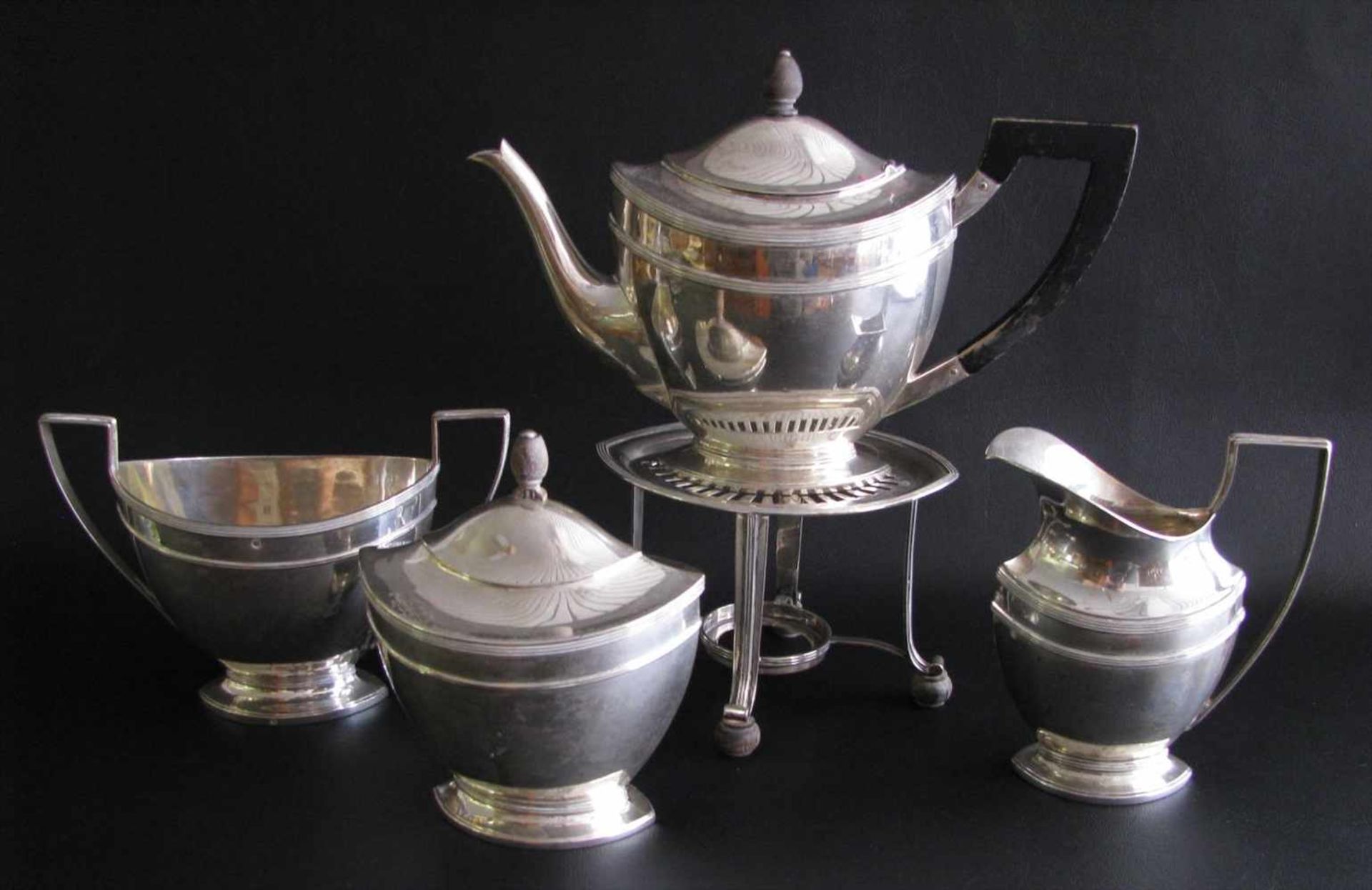5 teiliges Teeservice, Niederlande, Empire-Stil, 835er Silber, gepunzt, 1093 g, Meistersignatur " - Image 2 of 3